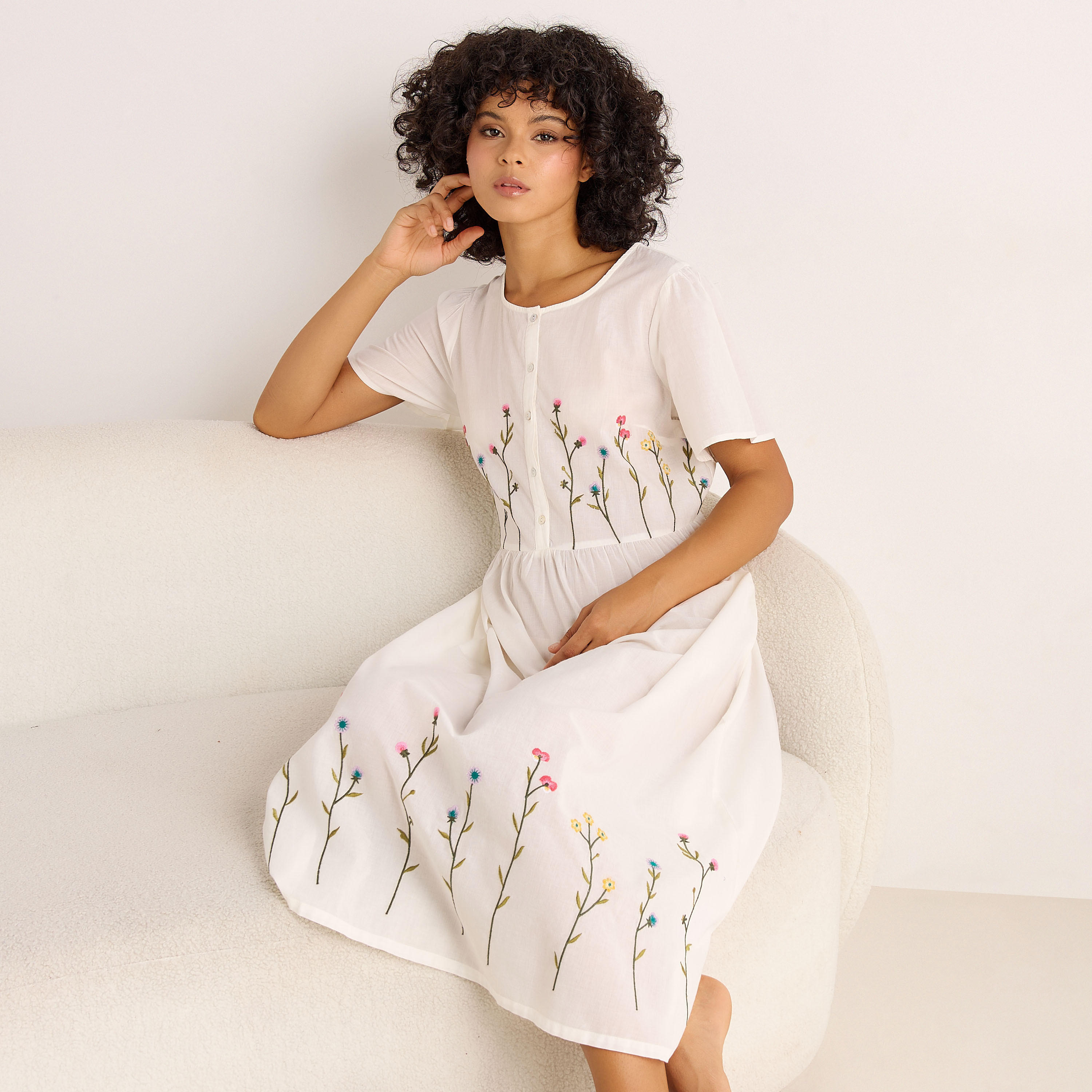 Night Dress Short Sleeves with Floral Embroidery Cotton-PROMO_SP_AE_2FOR149_110625-image-1