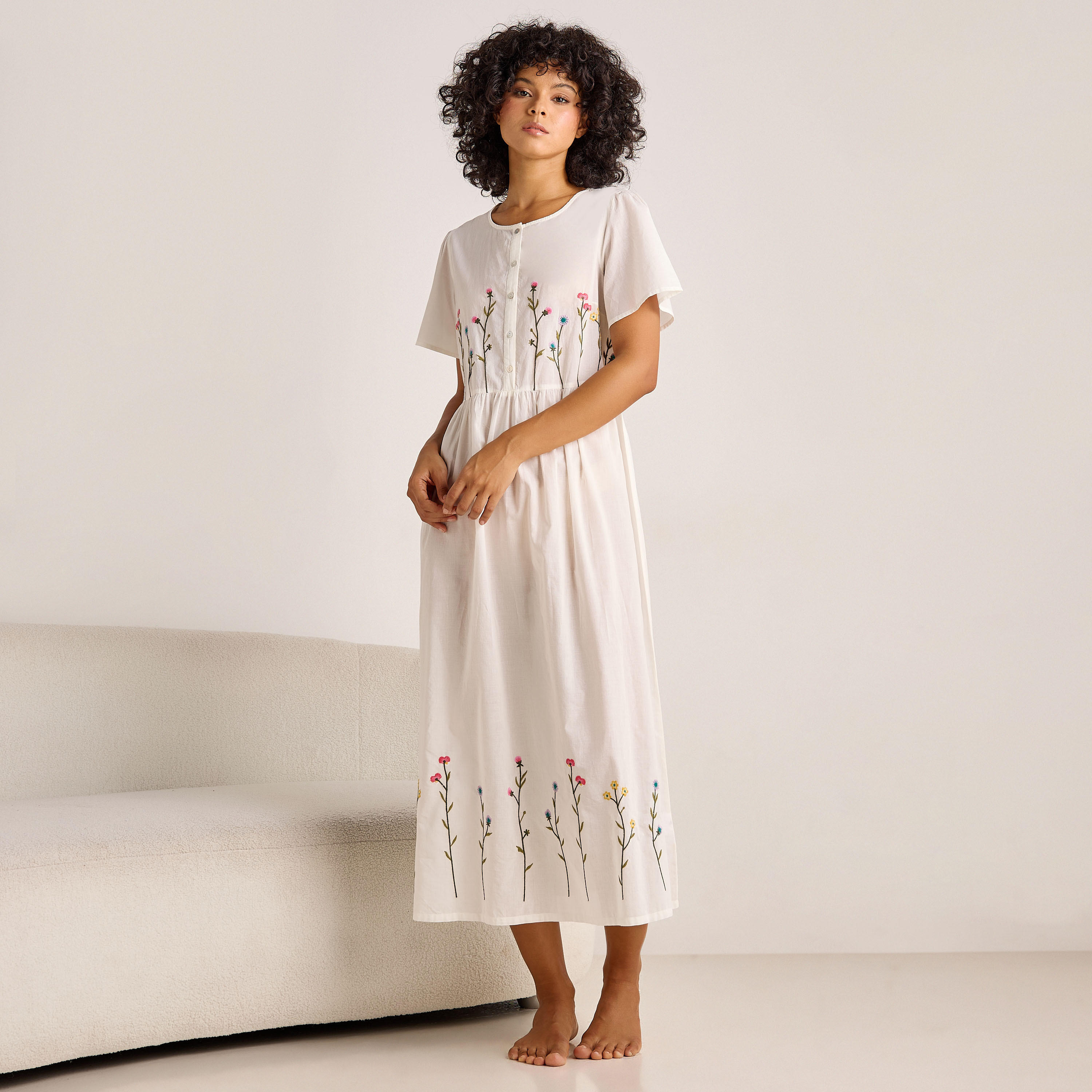 Night Dress Short Sleeves with Floral Embroidery Cotton-PROMO_SP_AE_2FOR149_110625-image-2