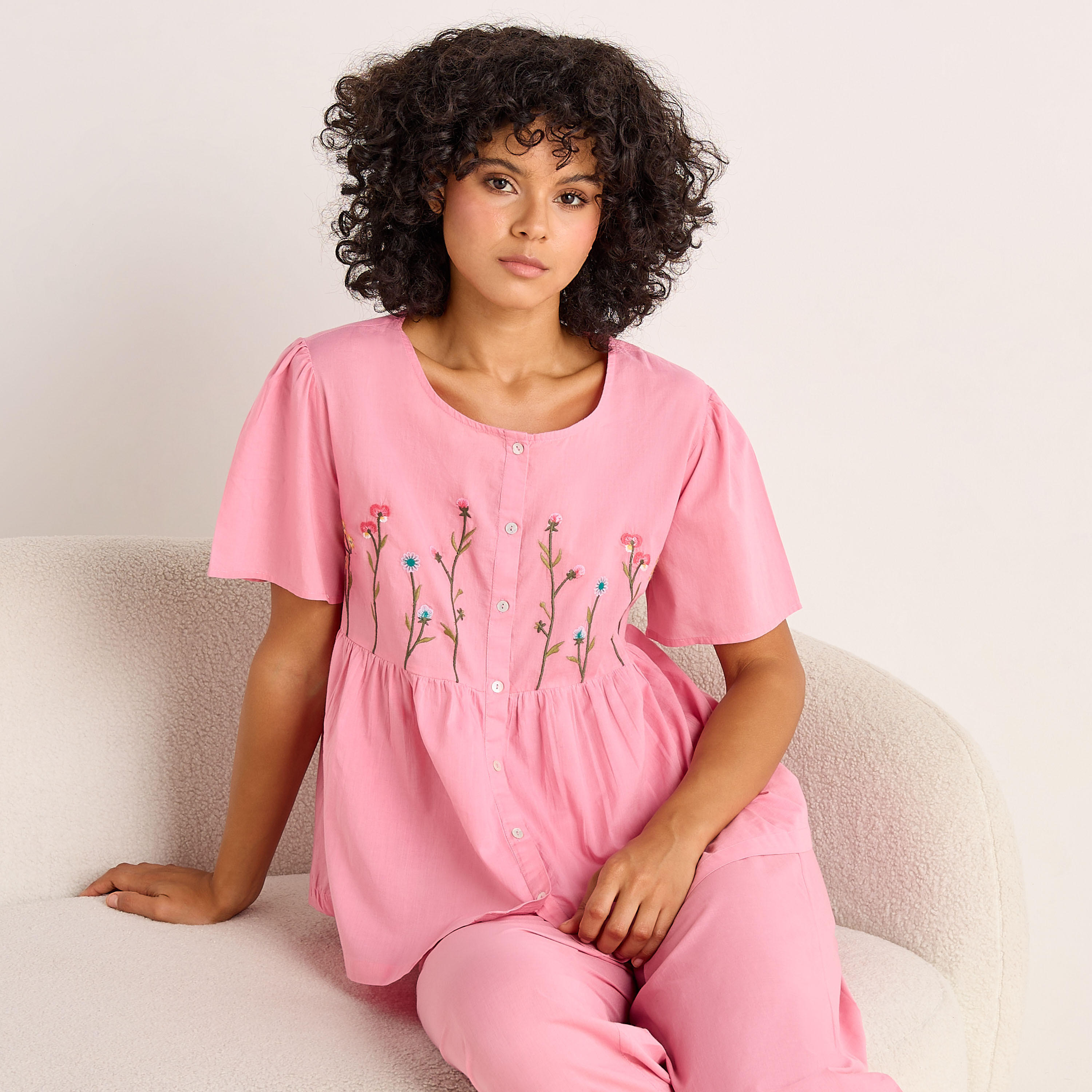 Pyjama Set Button-Down Top and Pants Cotton-women-clothing-nightwear-pyjamas-longsets-image-2