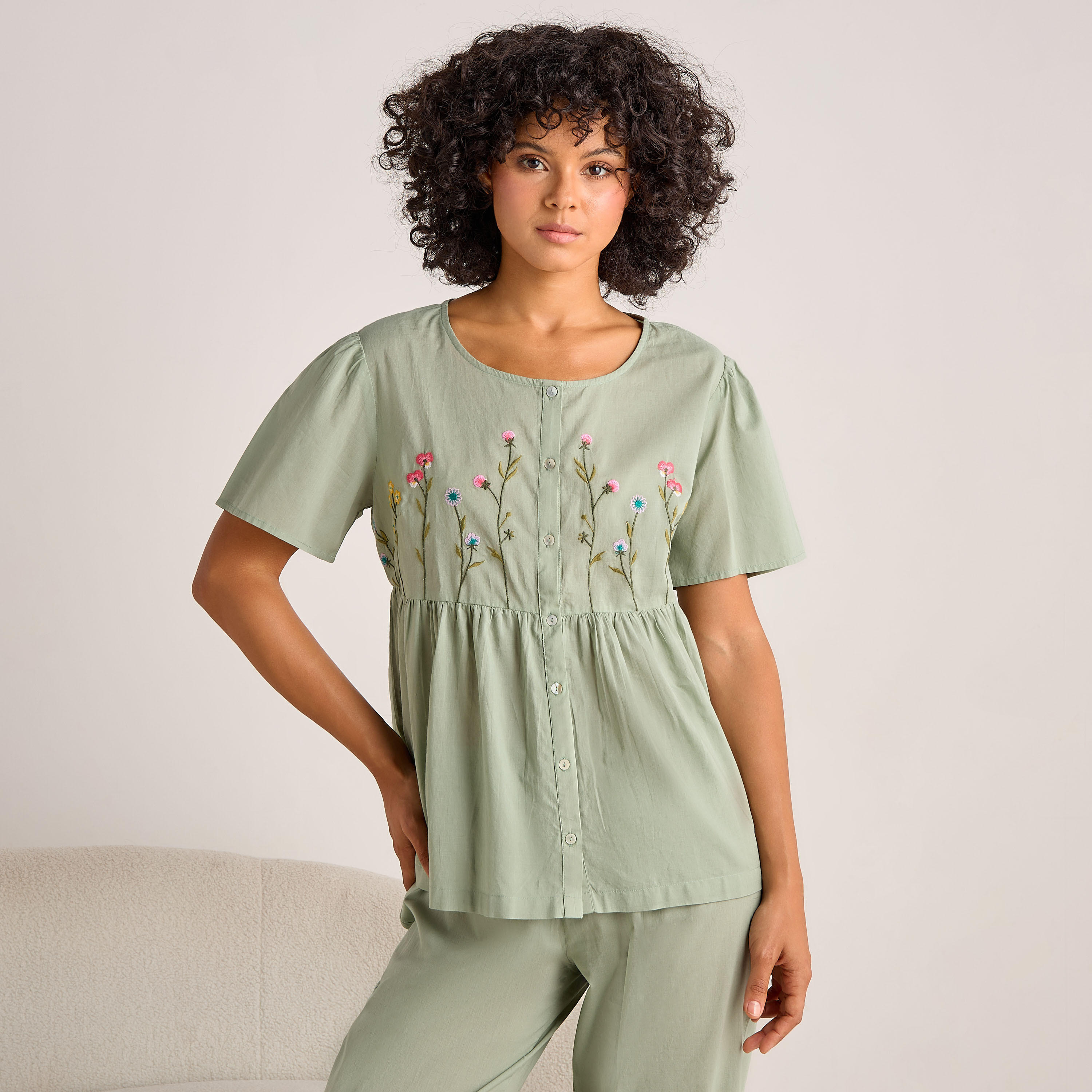 Pyjama Set Button-Down Top and Pants Cotton-women-clothing-nightwear-pyjamas-longsets-image-2