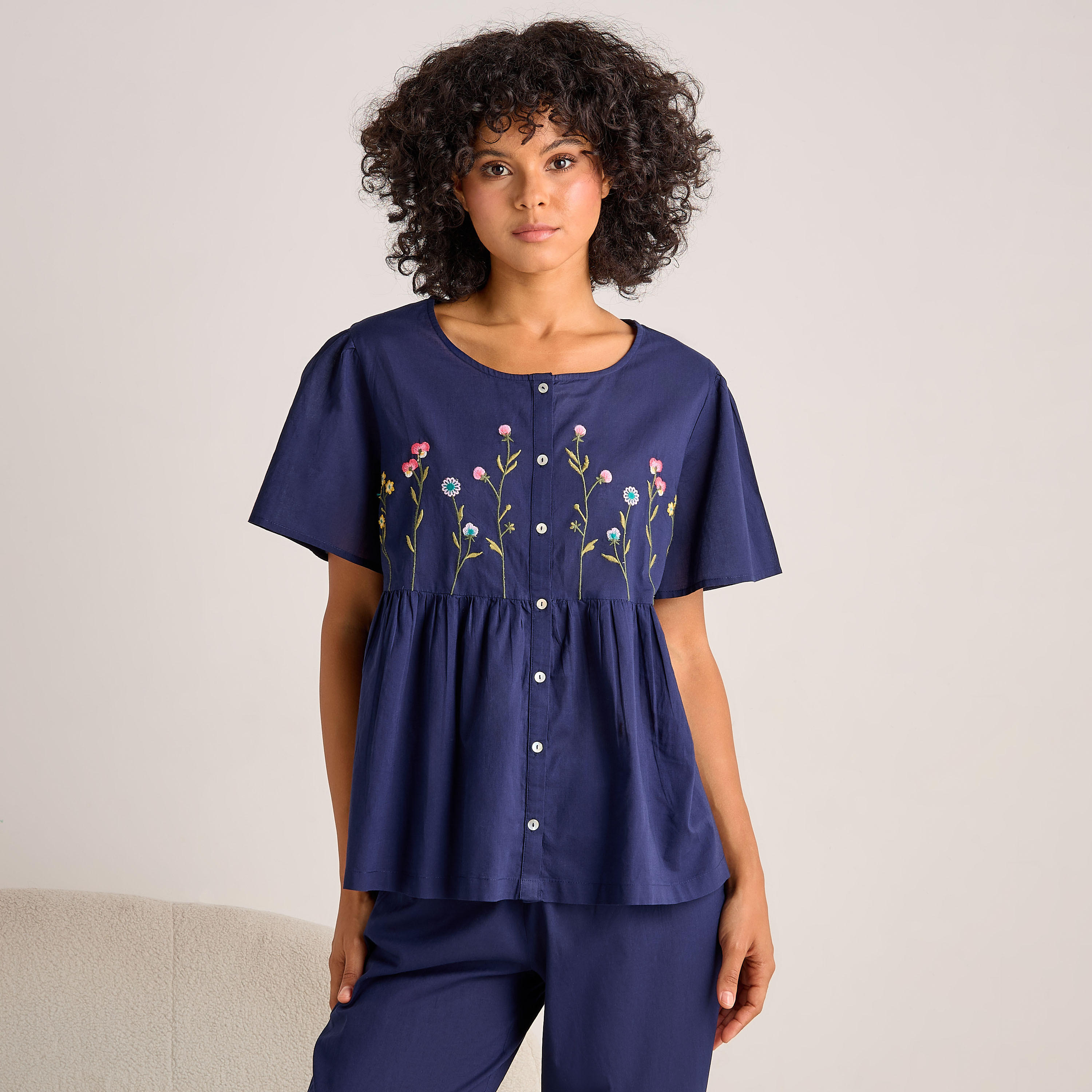 طقم بيجاما قطن من بنطلون وبلوزة بأزرار-women-clothing-nightwear-pyjamas-longsets-image-5