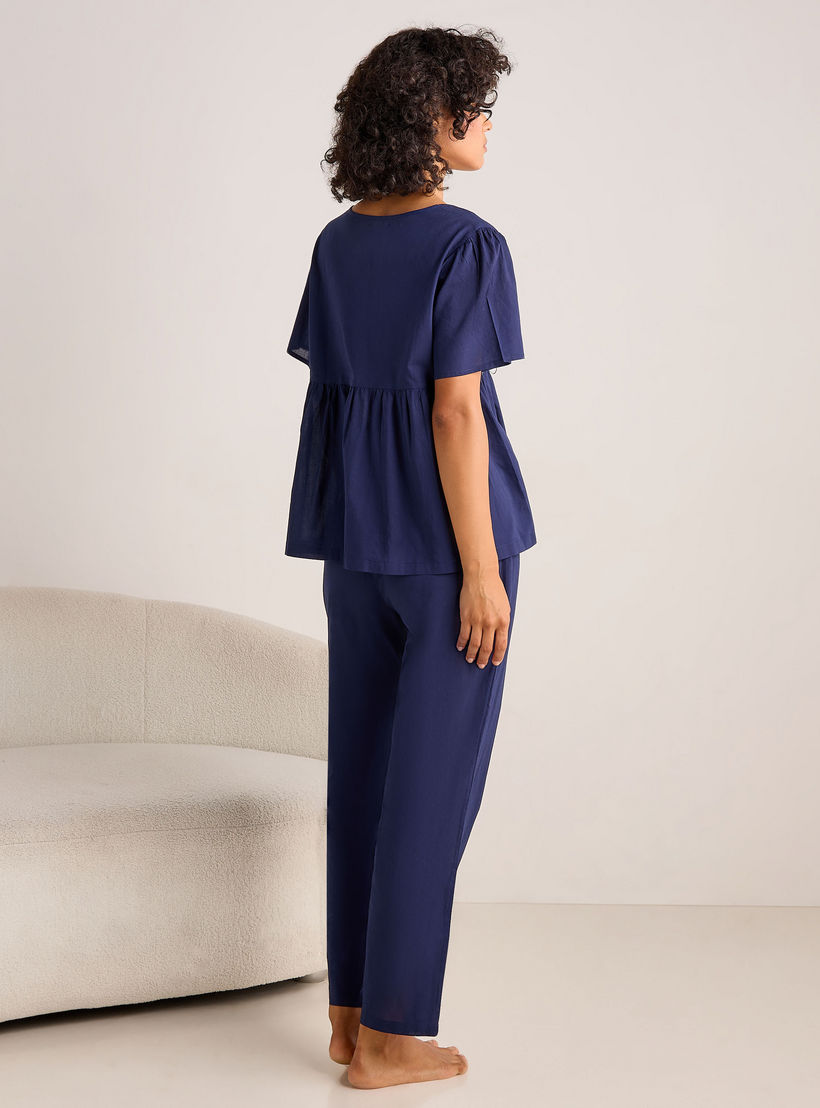طقم بيجاما قطن من بنطلون وبلوزة بأزرار-women-clothing-nightwear-pyjamas-longsets-image-3