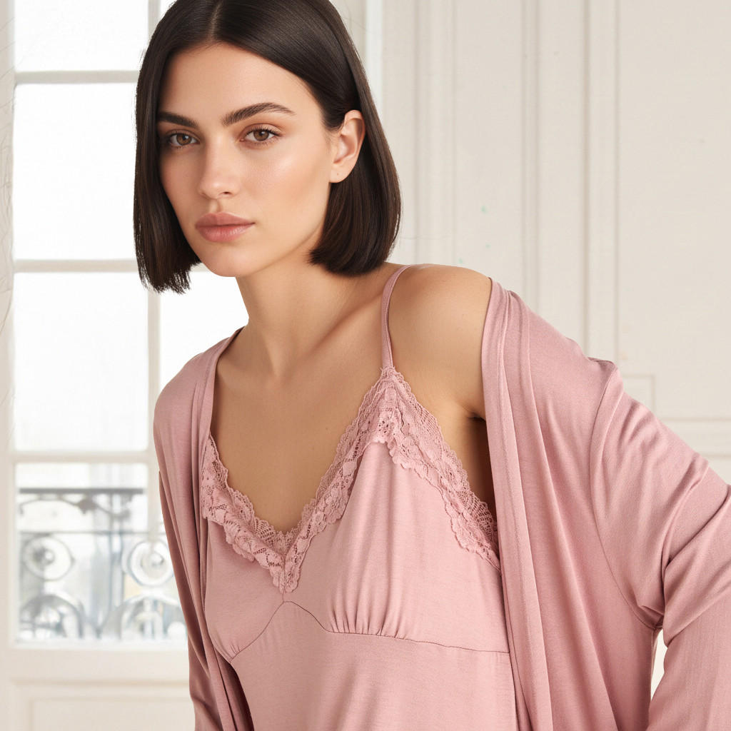 Night Dress with Robe Sleeveless Lace Detail-women-clothing-nightwear-nighties-image-4