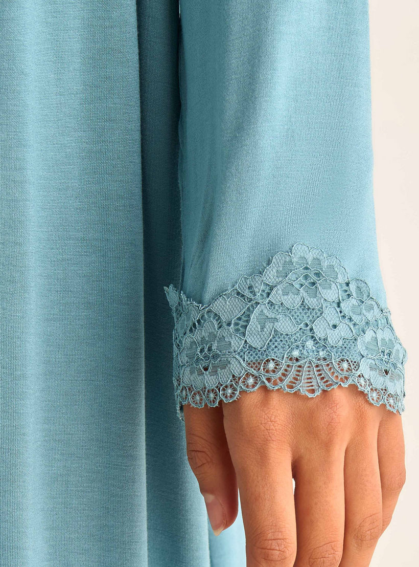 فستان نوم دون أكمام بتفاصيل دانتيل مع روب-women-clothing-nightwear-nighties-image-3