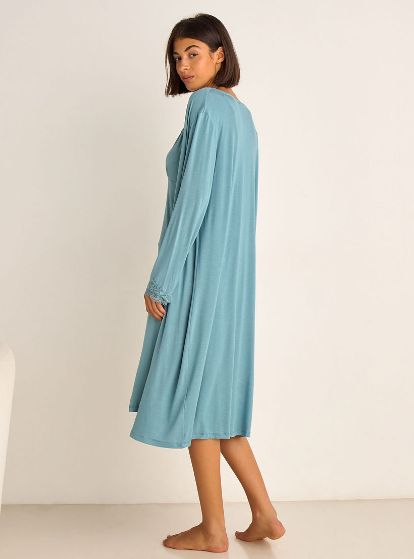 فستان نوم دون أكمام بتفاصيل دانتيل مع روب-women-clothing-nightwear-nighties-image-4