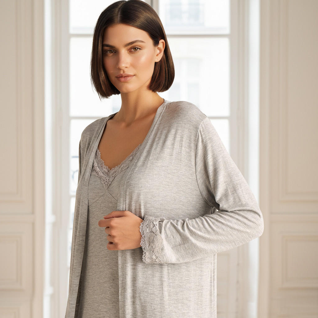 Night Dress with Robe Sleeveless Lace Detail-women-clothing-nightwear-nighties-image-3