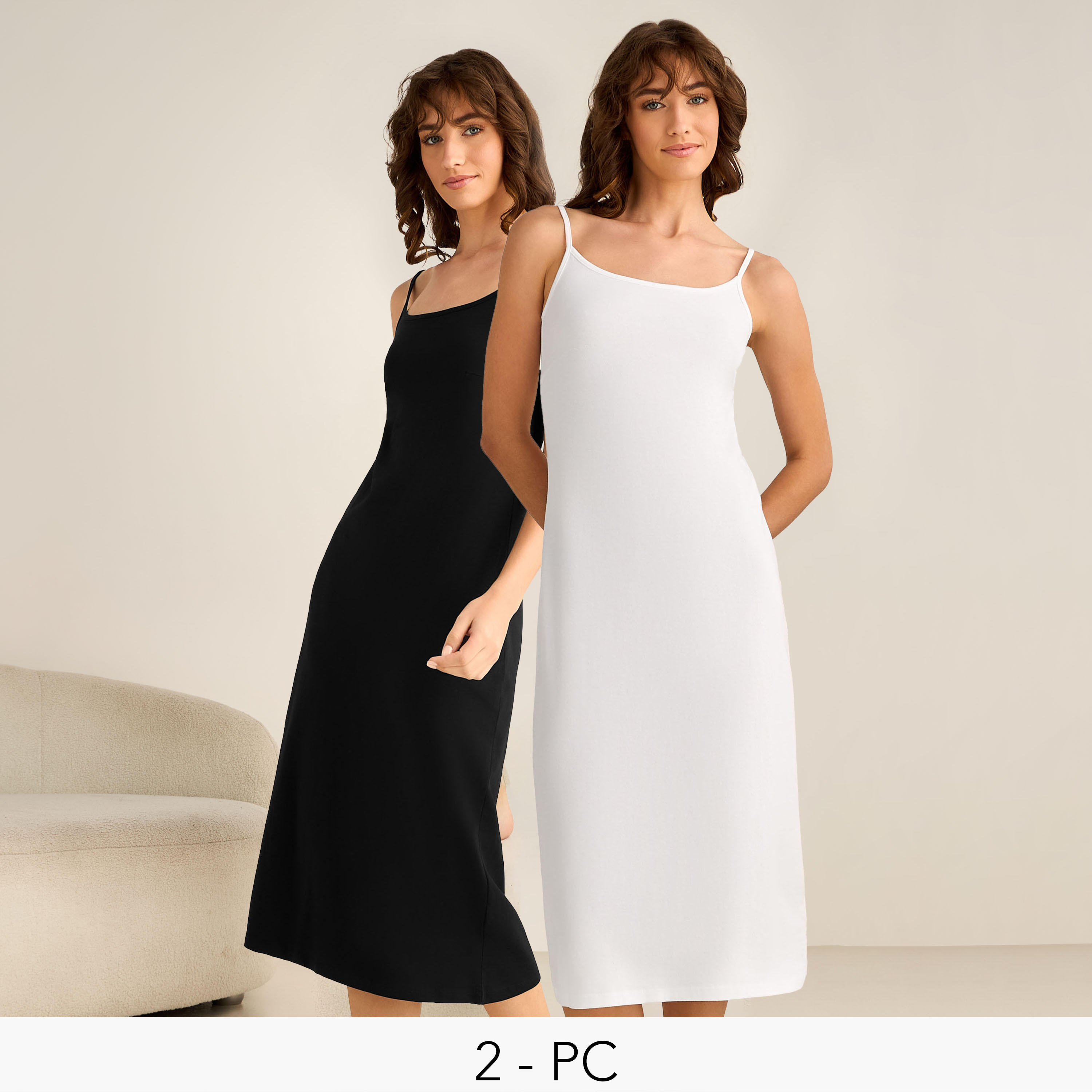 فستان داخلي بحمالات قابلة للتعديل - طقم من قطعتين-women-clothing-nightwear-nighties-image-1