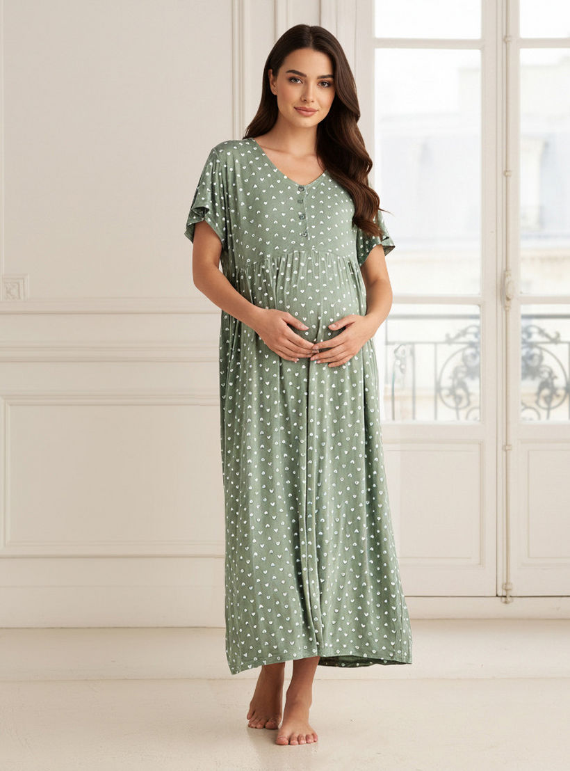 فستان نوم للحوامل ماكسي بأكمام قصيرة بطبعات قلوب-PROMO_SP_AE_2FOR149_110625-image-1