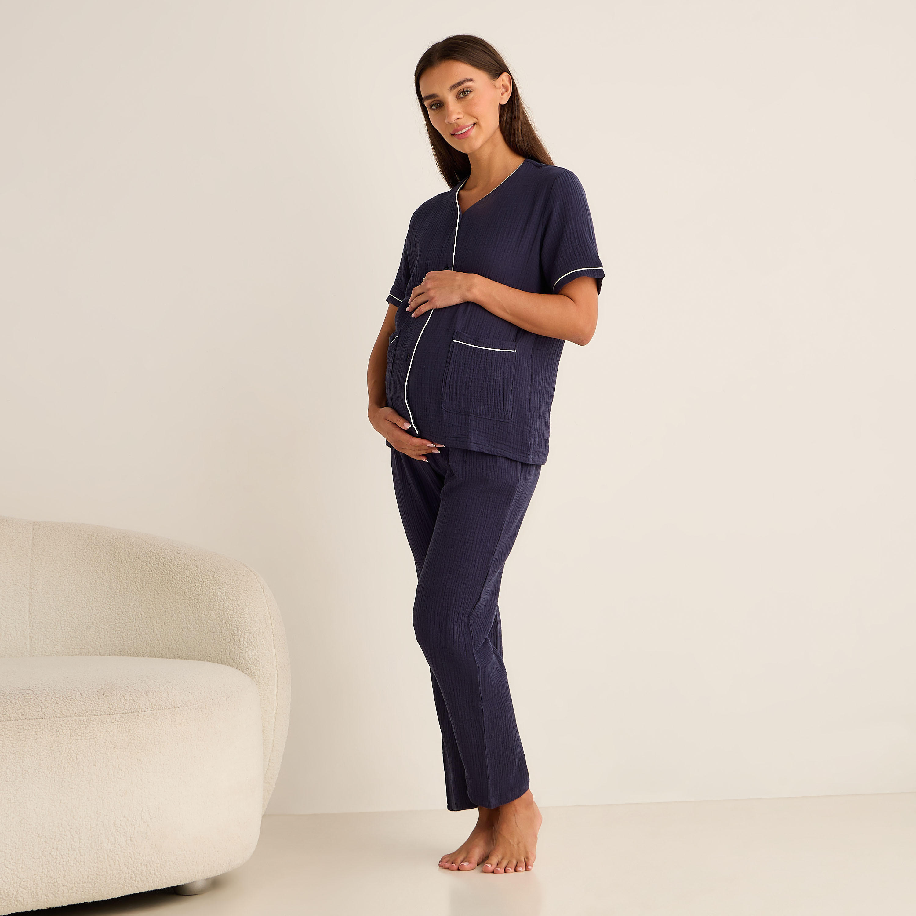 طقم قميص وبنطلون بيجاما قطن للحوامل-women-clothing-nightwear-pyjamas-longsets-image-1