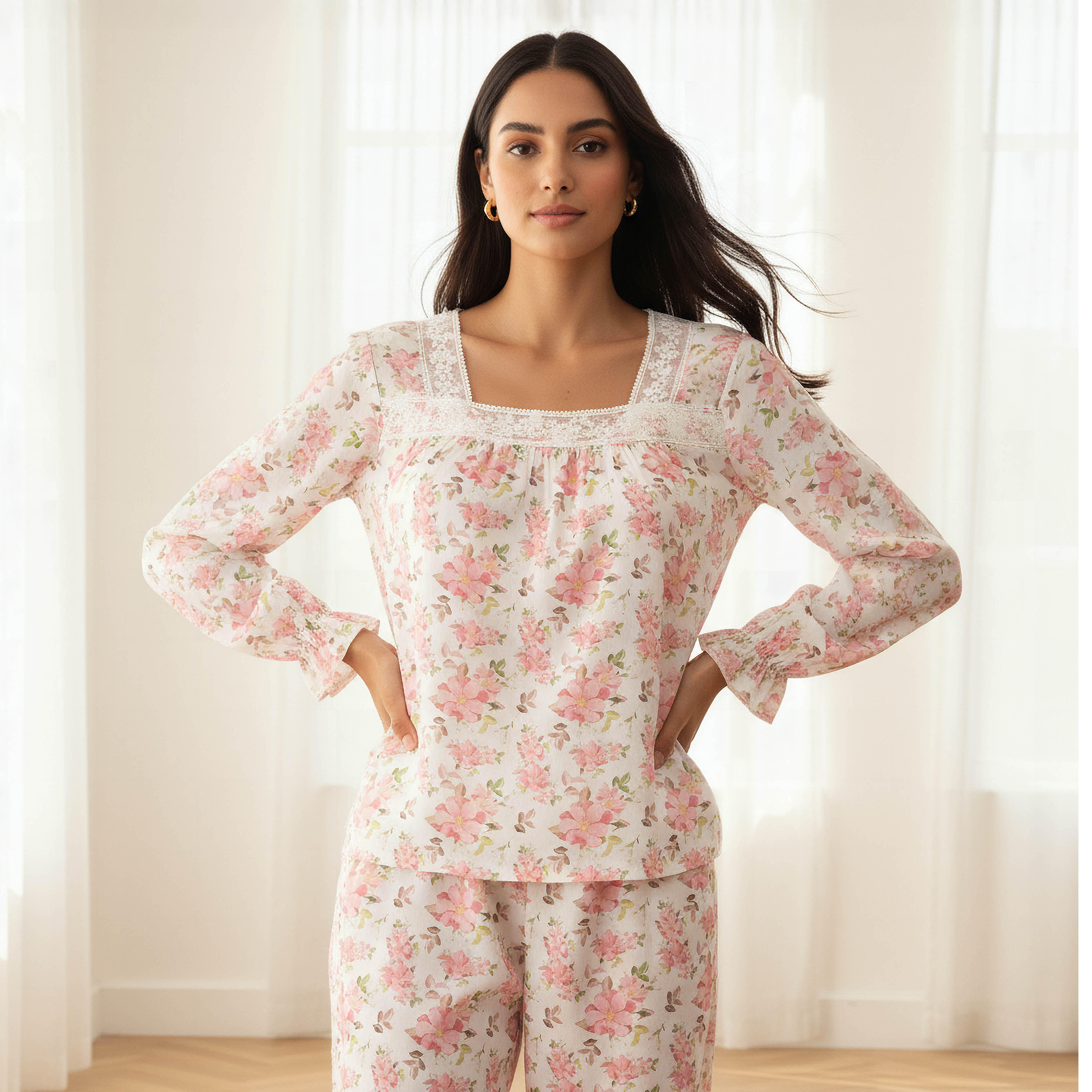 Pyjama Set Top & Trousers-women-clothing-nightwear-pyjamas-longsets-image-2