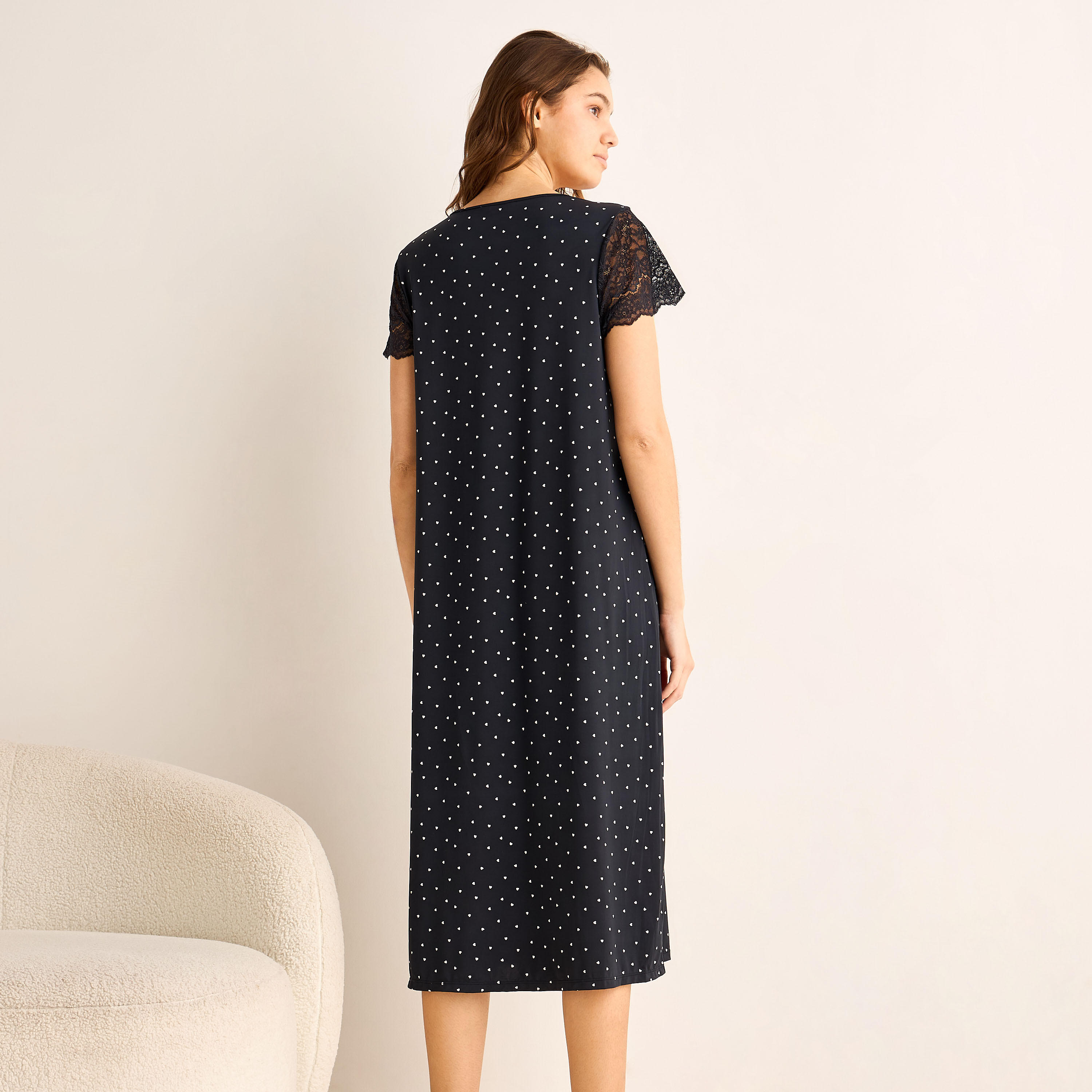 Night Dress Short Sleeve Heart Print-women-clothing-nightwear-nighties-image-3