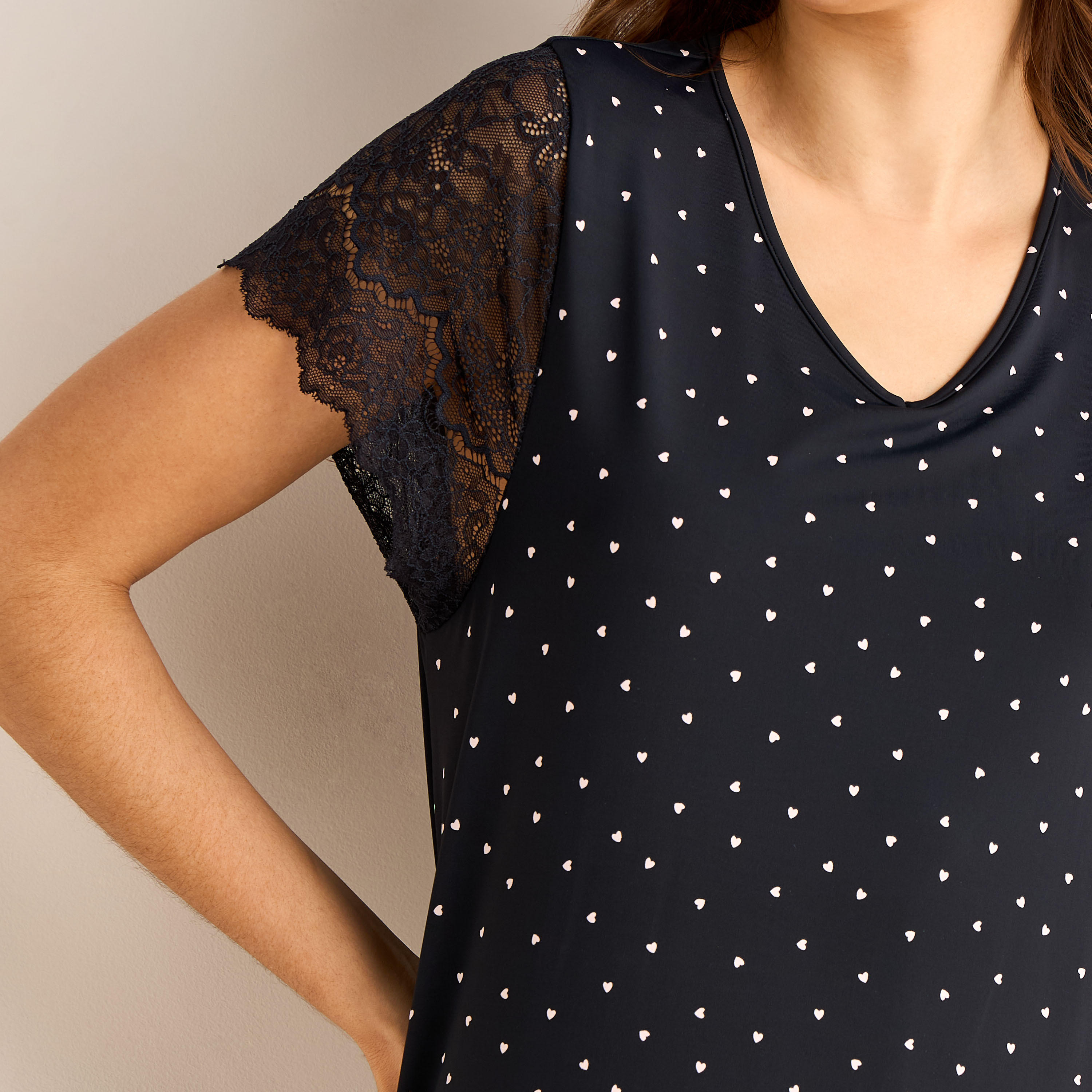 Night Dress Short Sleeve Heart Print-women-clothing-nightwear-nighties-image-4