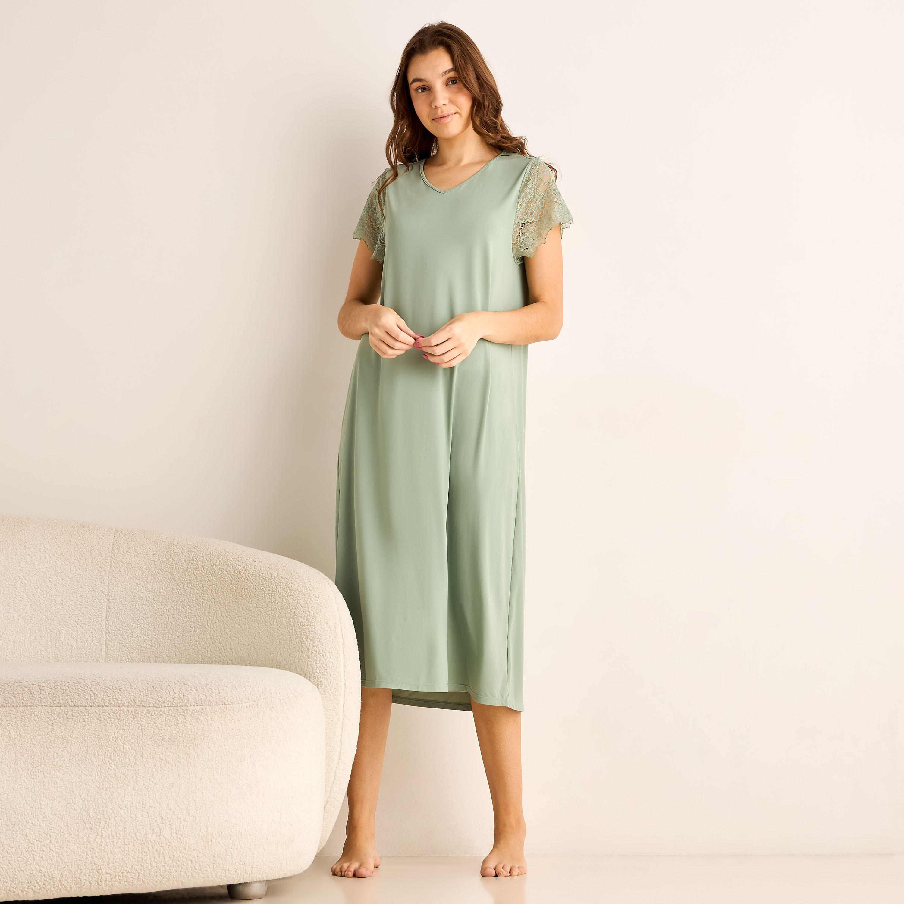فستان نوم ميدي بأكمام دانتيل-women-clothing-nightwear-nighties-image-2