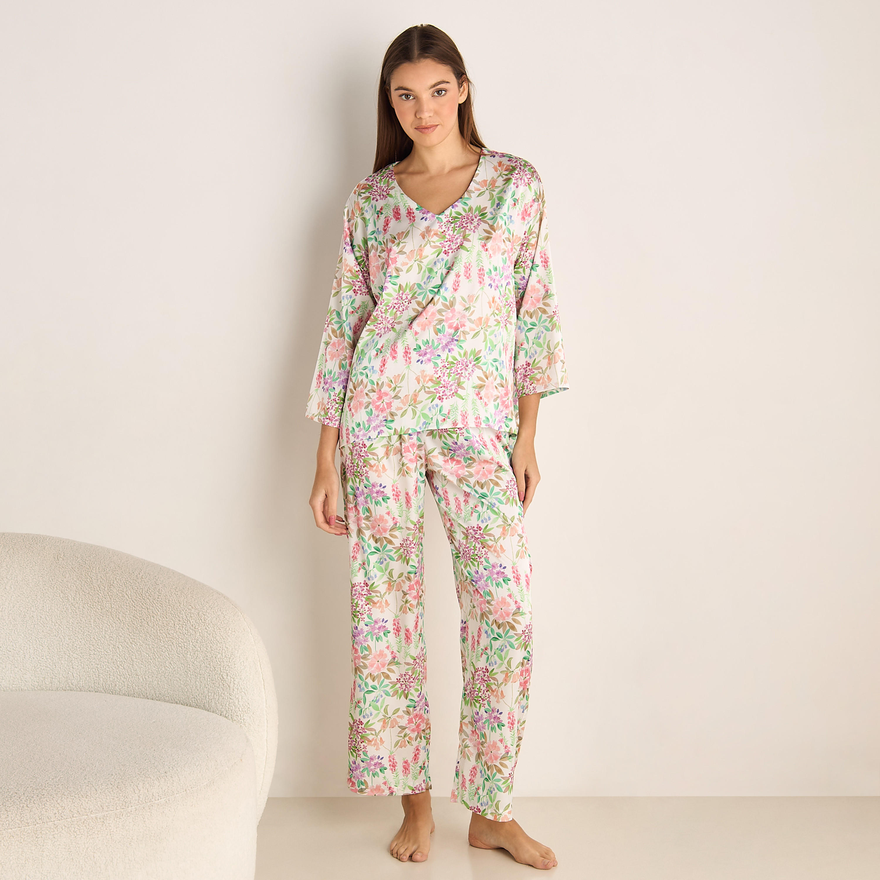 Pyjama Set V-neck Top & Trousers-women-clothing-nightwear-pyjamas-longsets-image-1