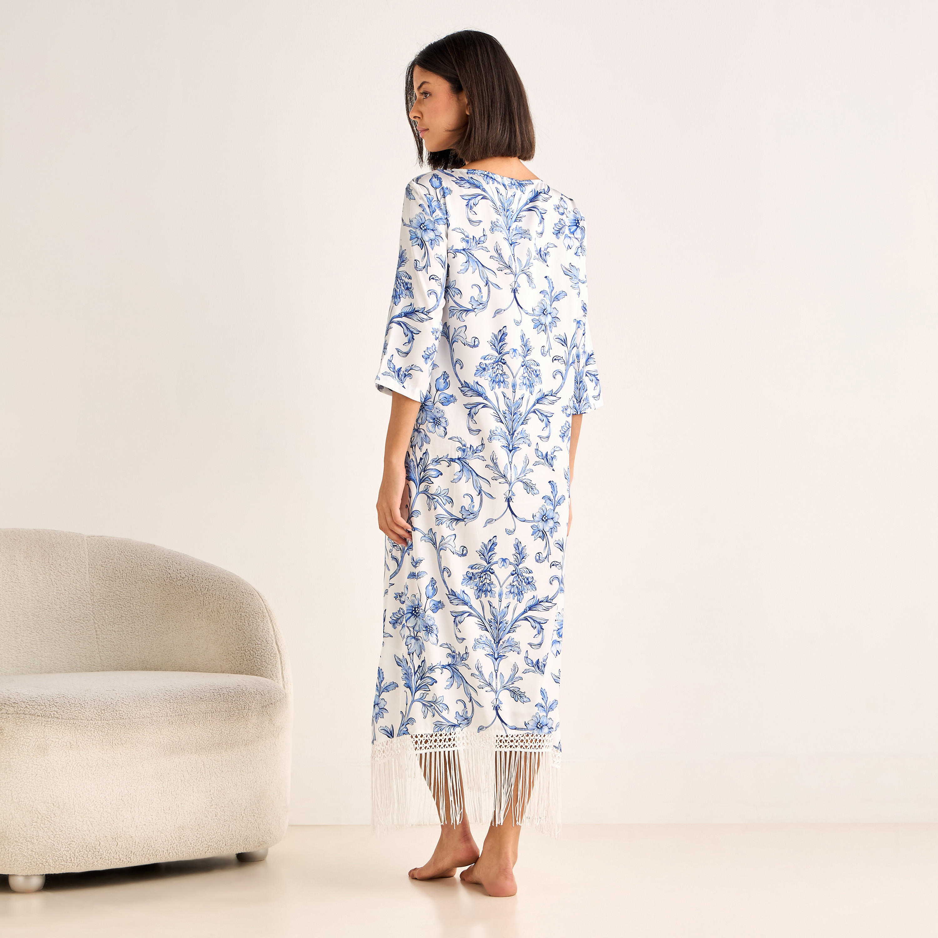 Night Gown 3/4 Sleeve Printed Satin-women-clothing-nightwear-nighties-image-3