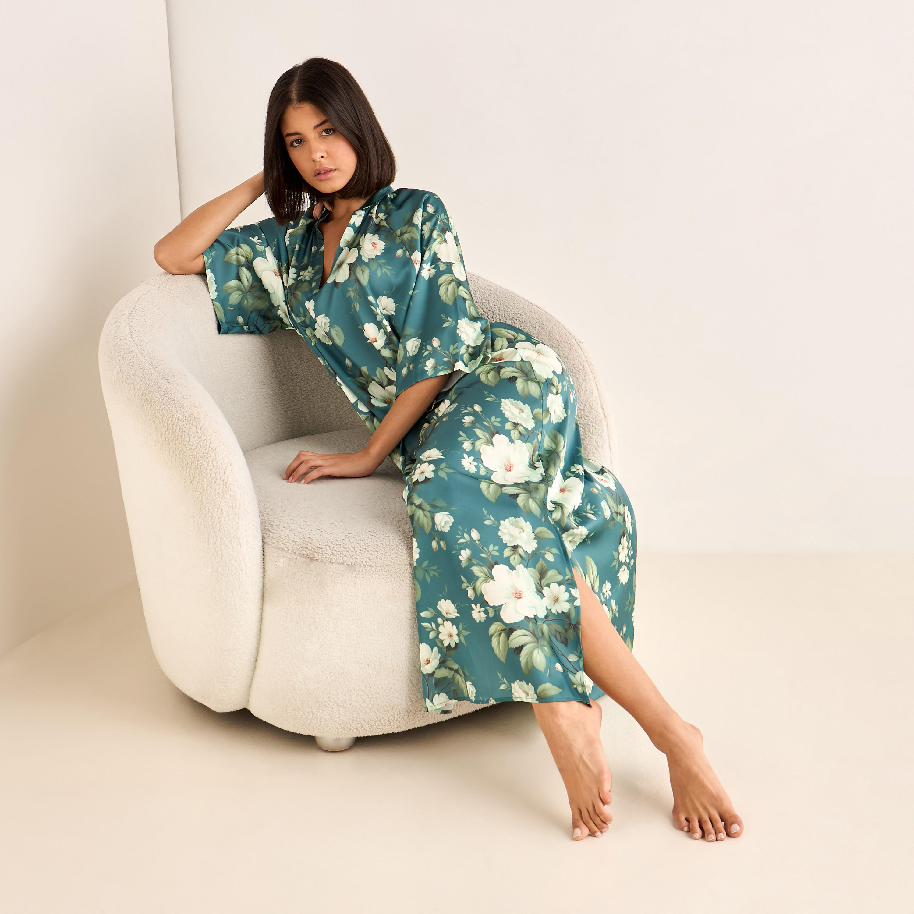 Night Gown 3/4 Sleeve Floral Print-women-clothing-nightwear-nighties-image-2