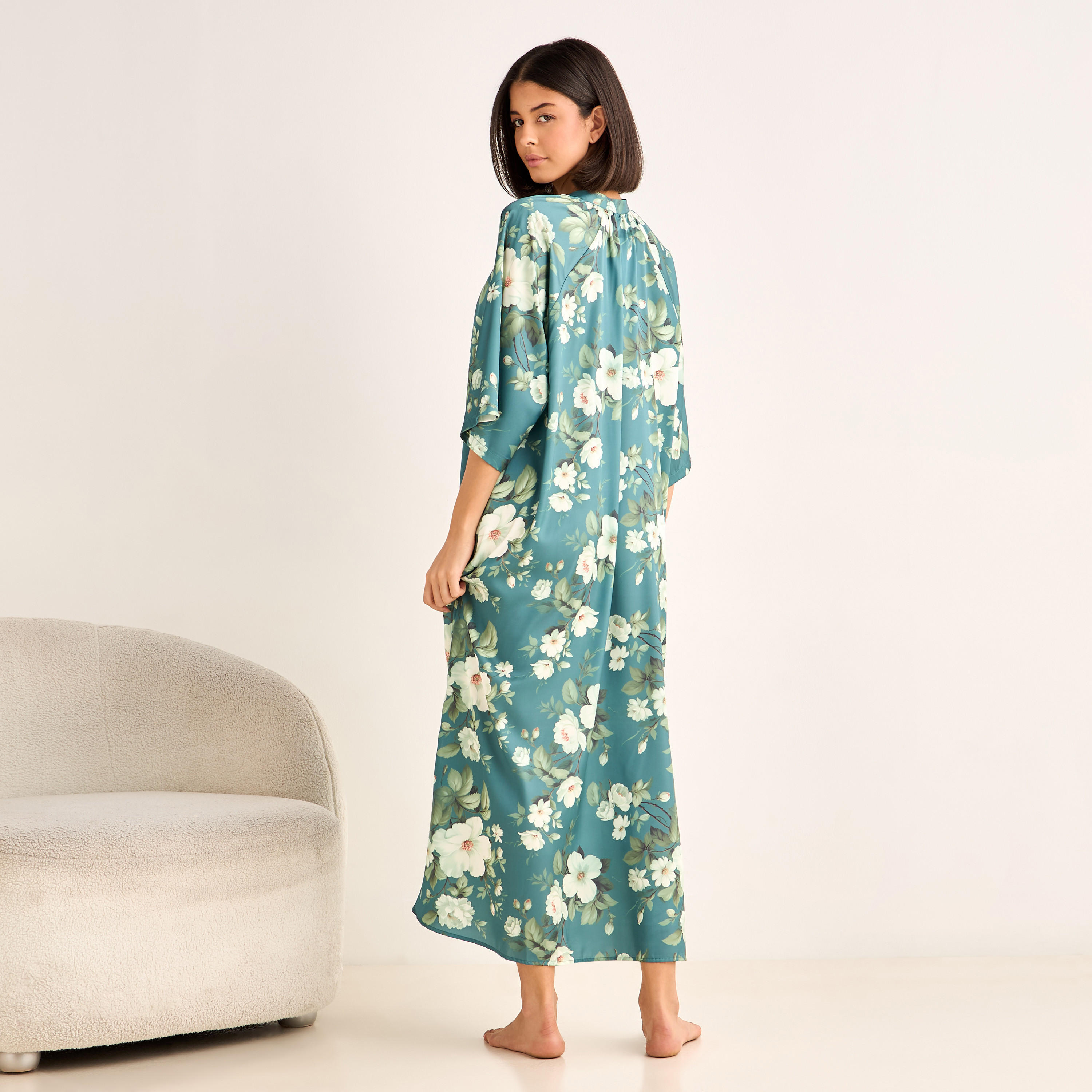 Night Gown 3/4 Sleeve Floral Print-women-clothing-nightwear-nighties-image-3