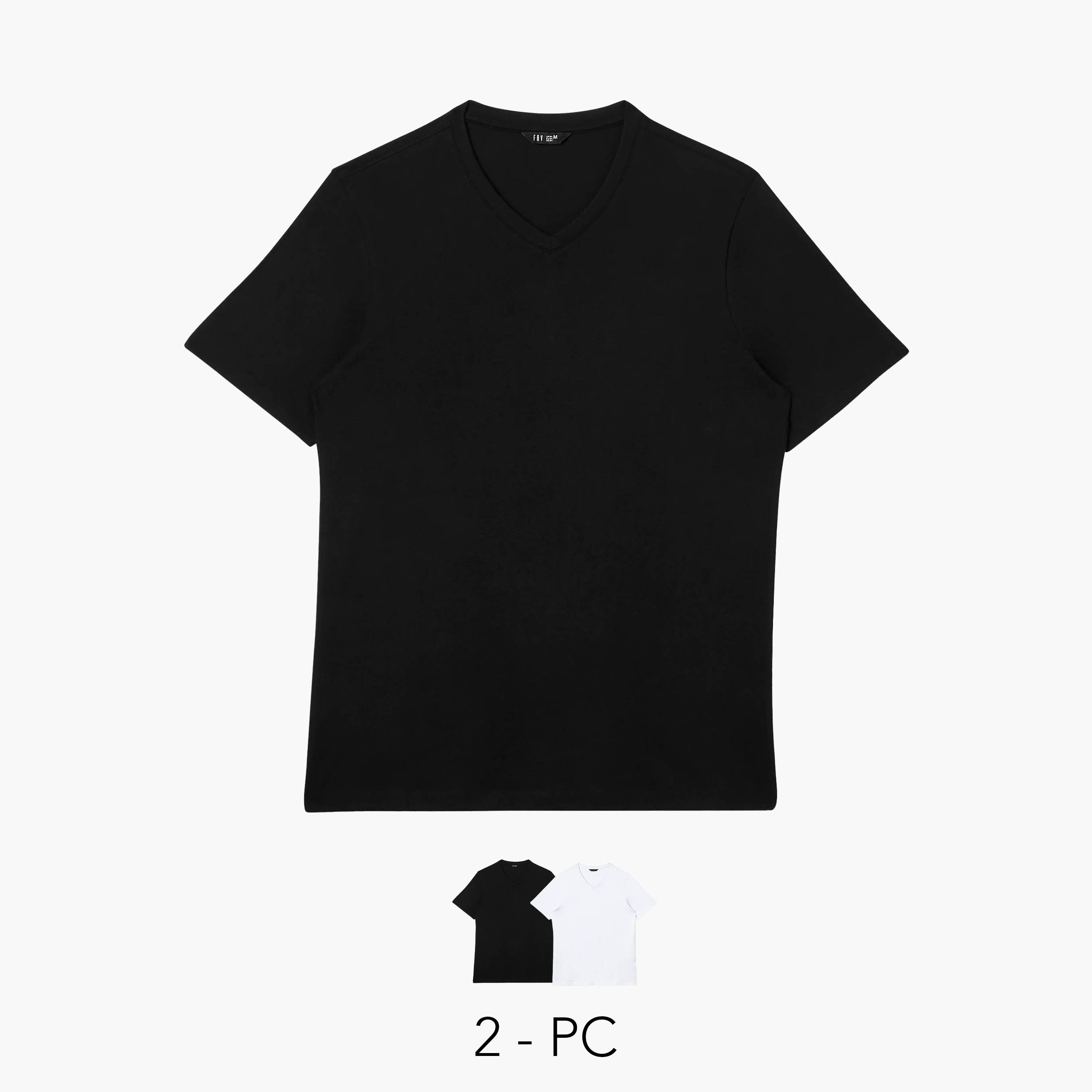 تيشيرت رجالي بقصة عادية وياقة V وأكمام قصيرة - طقم من 2-men-clothing-tshirtsandpolos-tshirts-image-1