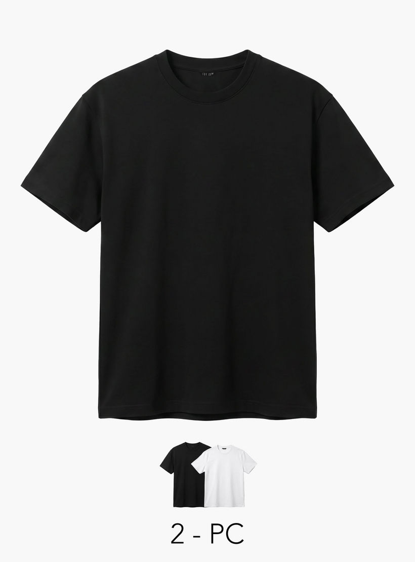 تيشيرتات بياقة ضيقة وأكمام قصيرة للرجال - طقم من قطعتين-men-clothing-tshirtsandpolos-tshirts-image-1