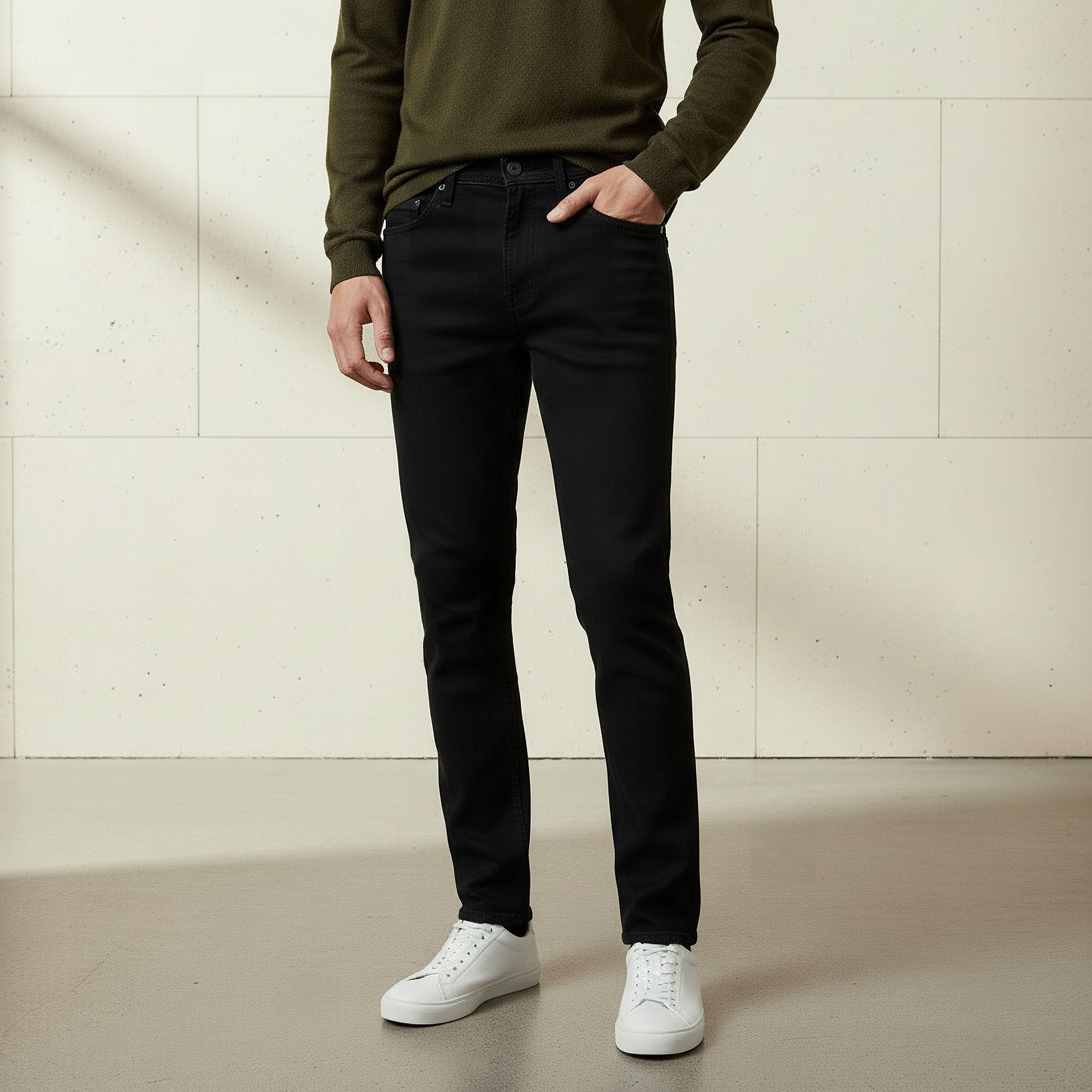 بنطلون جينز رجالي بقصة سكيني وجيوب وخصر مرن-men-clothing-bottoms-jeans-image-1