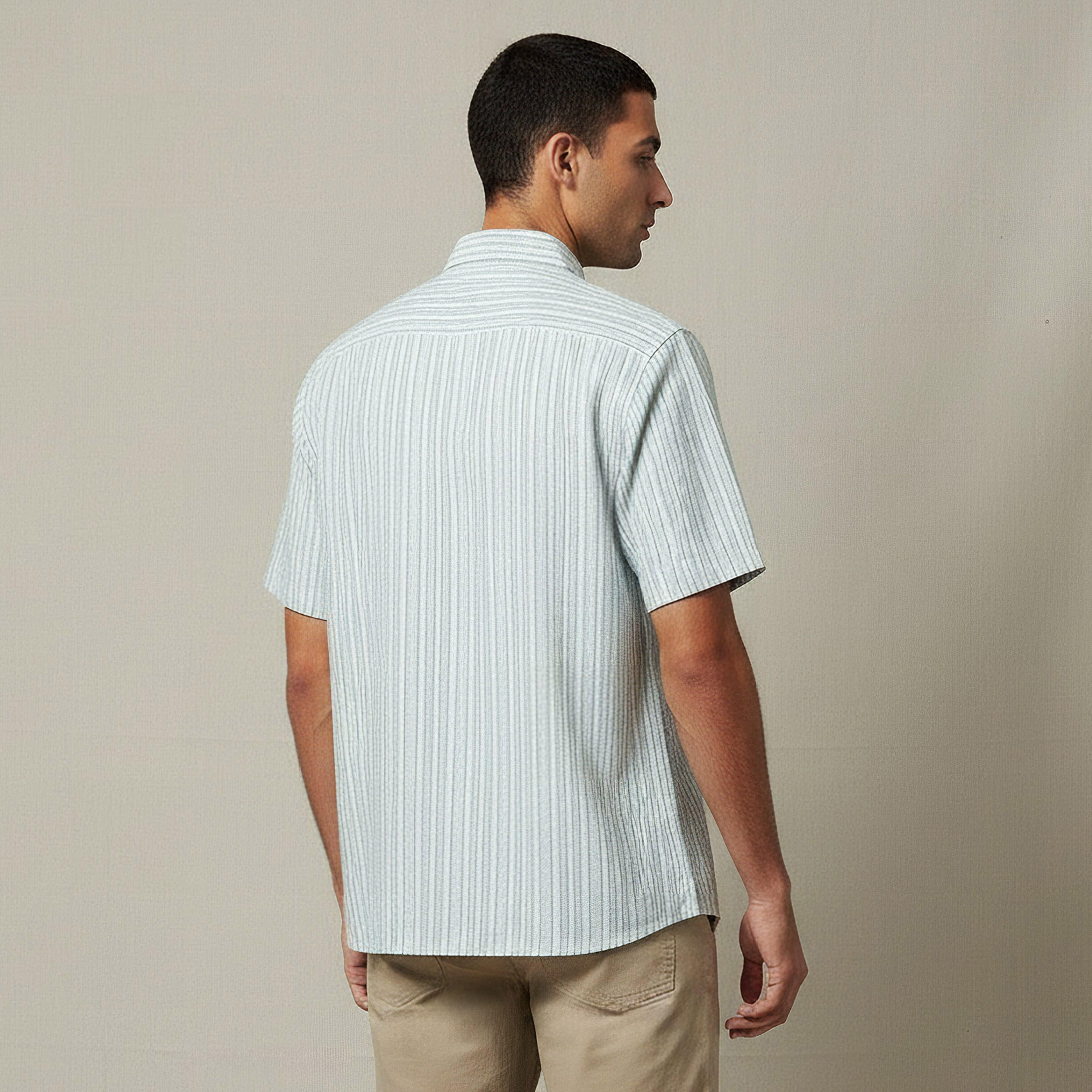 Men Regular Fit Collared Striped Short Sleeves Shirt-men-clothing-shirts-image-3