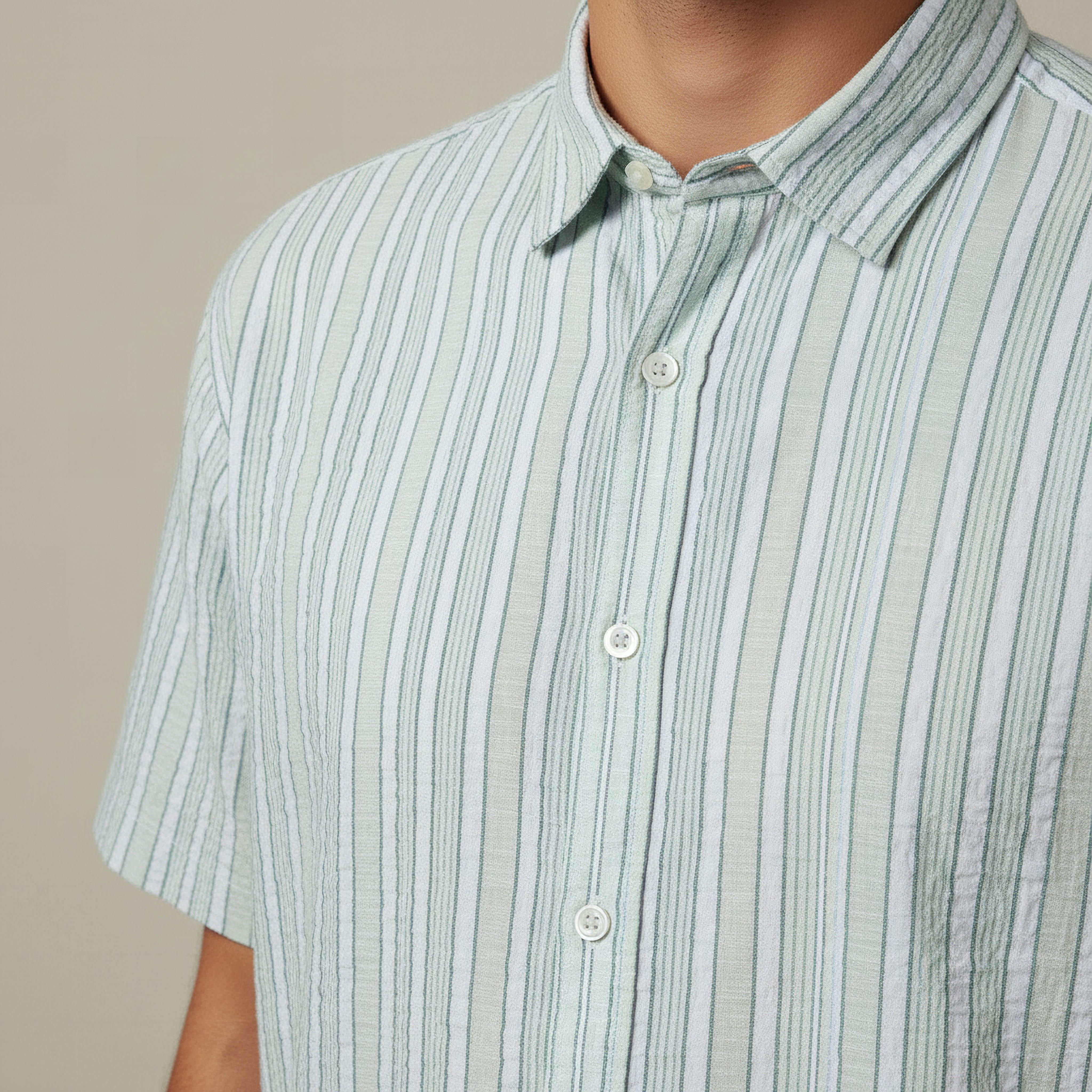 Men Regular Fit Collared Striped Short Sleeves Shirt-men-clothing-shirts-image-4
