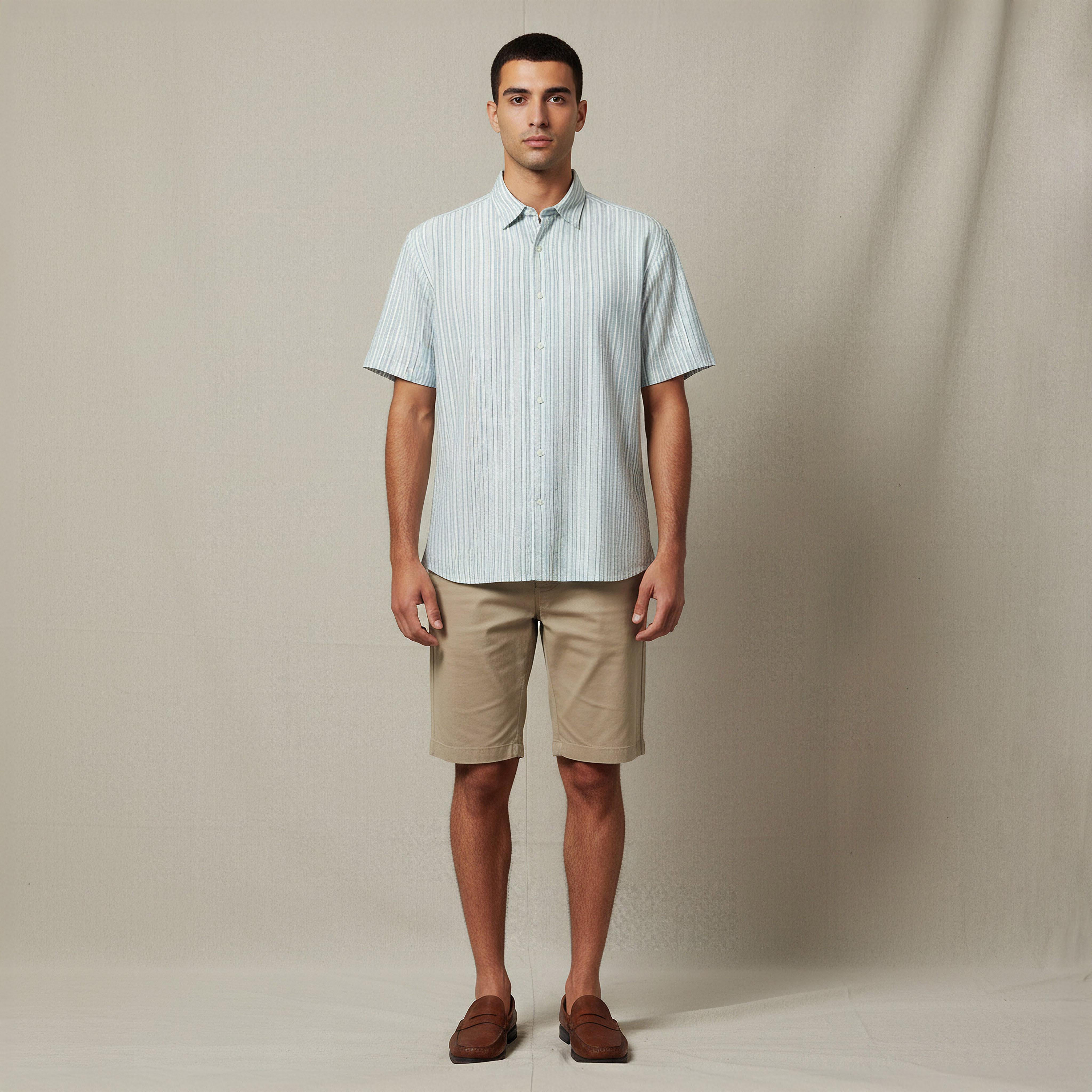 Men Regular Fit Collared Striped Short Sleeves Shirt-men-clothing-shirts-image-5