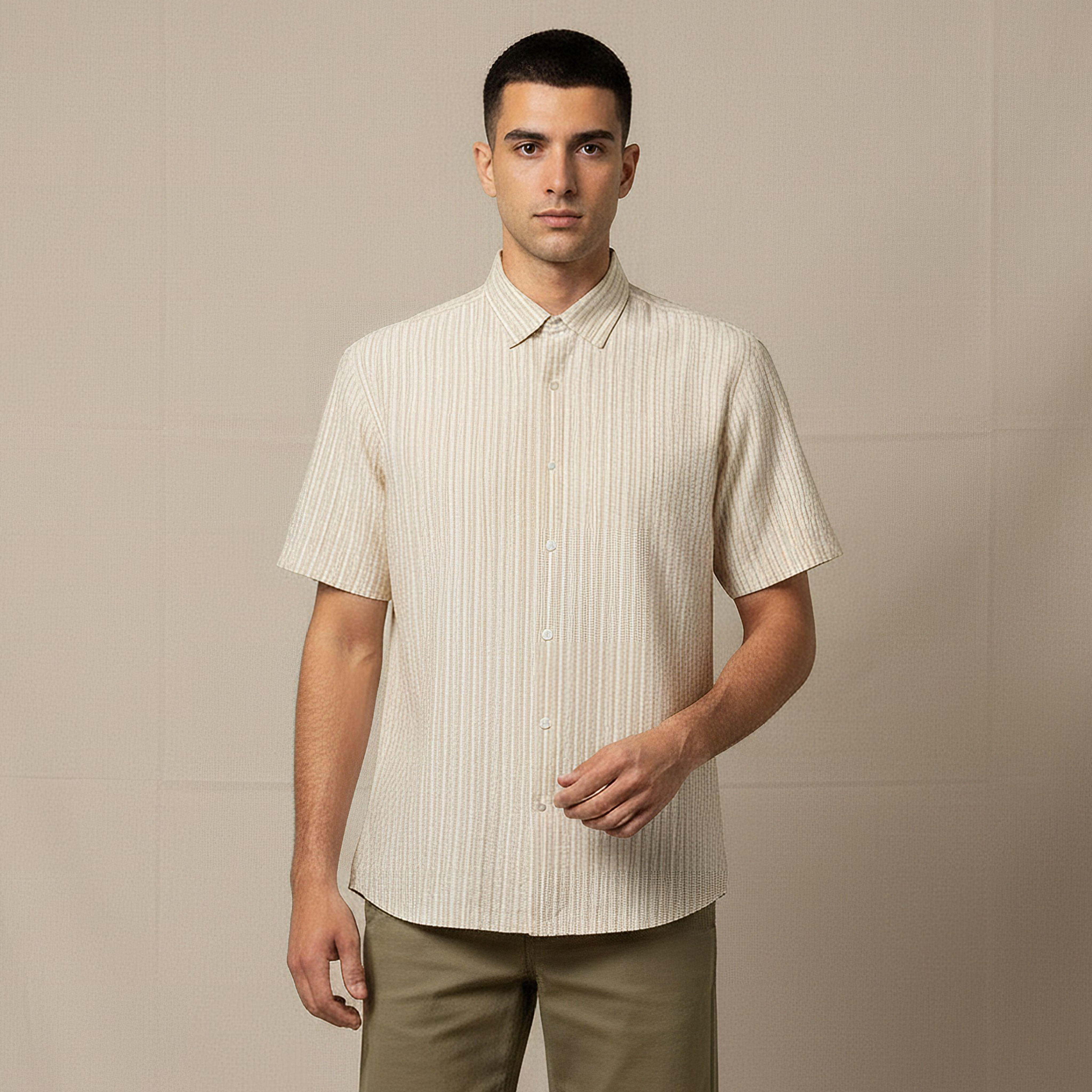 Men Regular Fit Collared Striped Short Sleeves Shirt-PROMO_SP_BH_2FOR10_110625-image-1