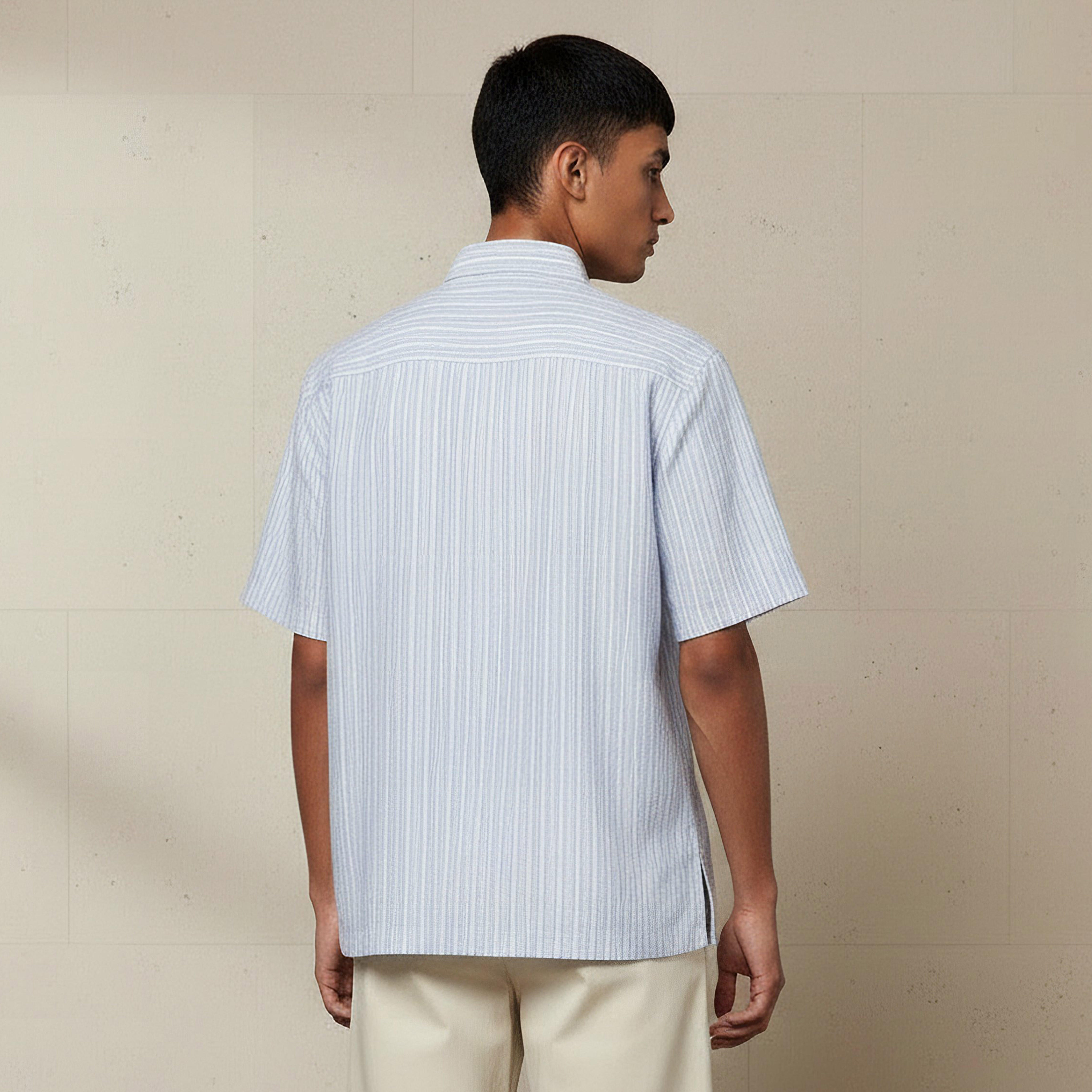 قميص مقلم بياقة وأكمام قصيرة وقصة عادية للرجال-men-clothing-shirts-image-3