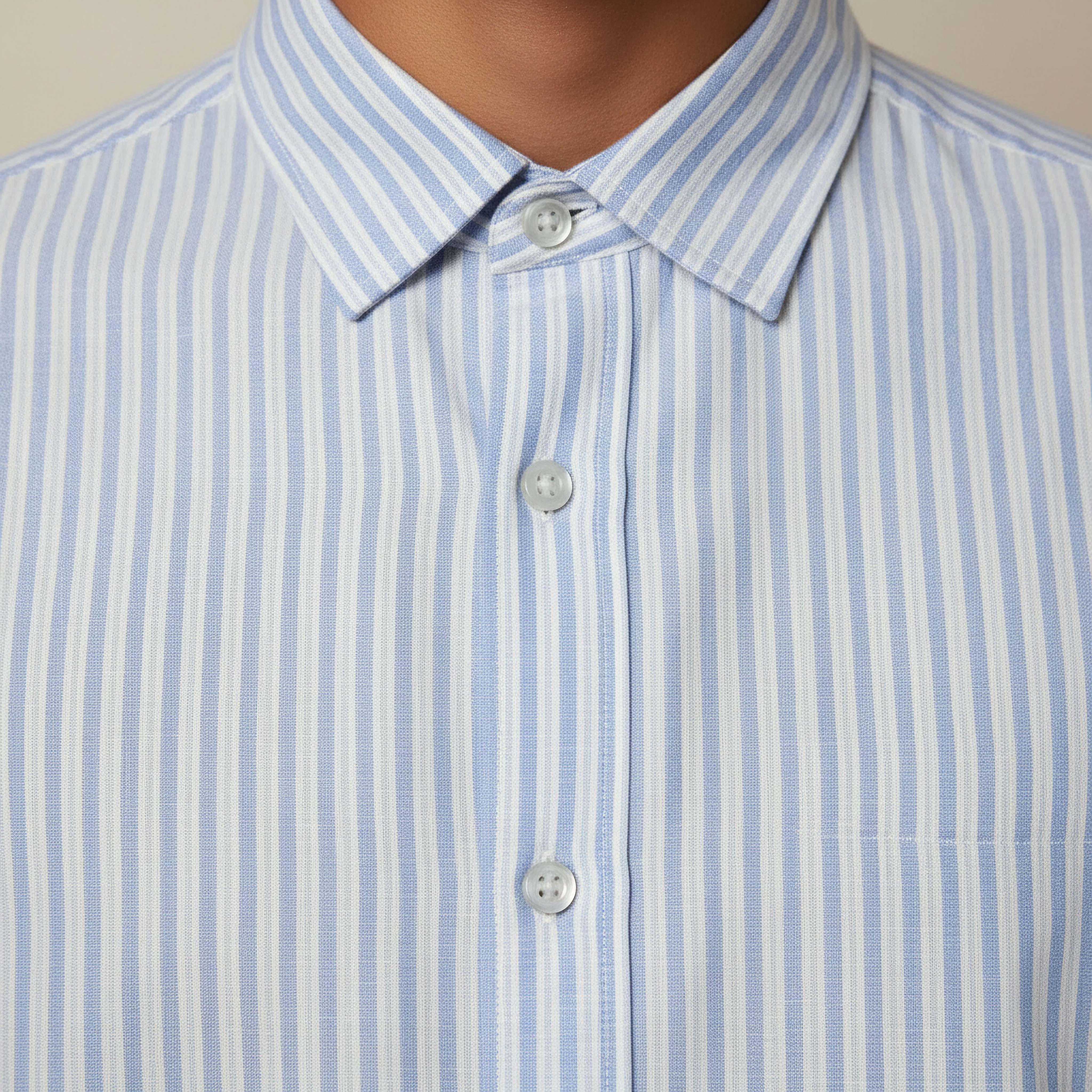 قميص مقلم بياقة وأكمام قصيرة وقصة عادية للرجال-men-clothing-shirts-image-2