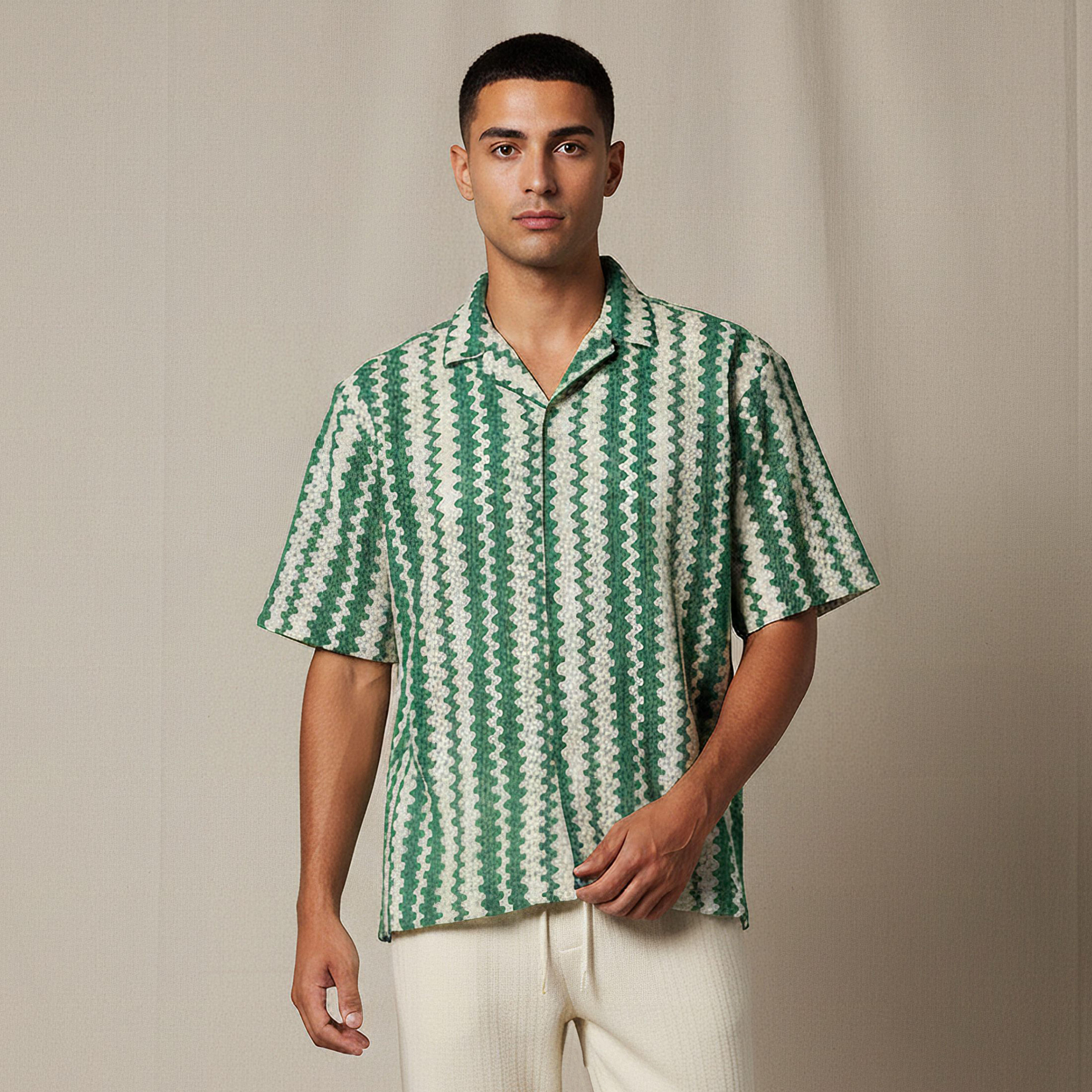 Men Camp Collar Striped Short Sleeves Resort Shirt-men-clothing-shirts-image-1