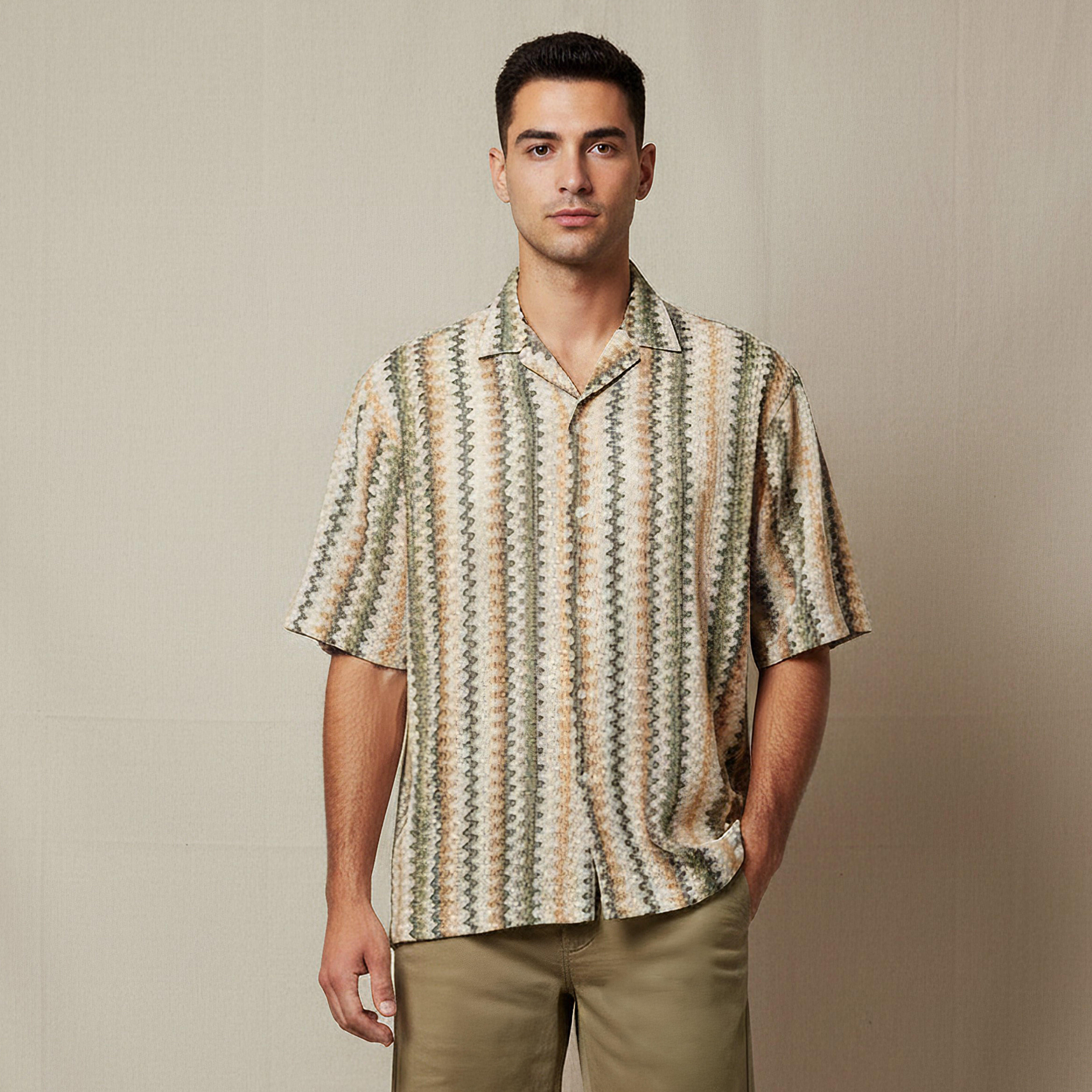 Men Camp Collar Striped Short Sleeves Resort Shirt-men-clothing-shirts-image-1