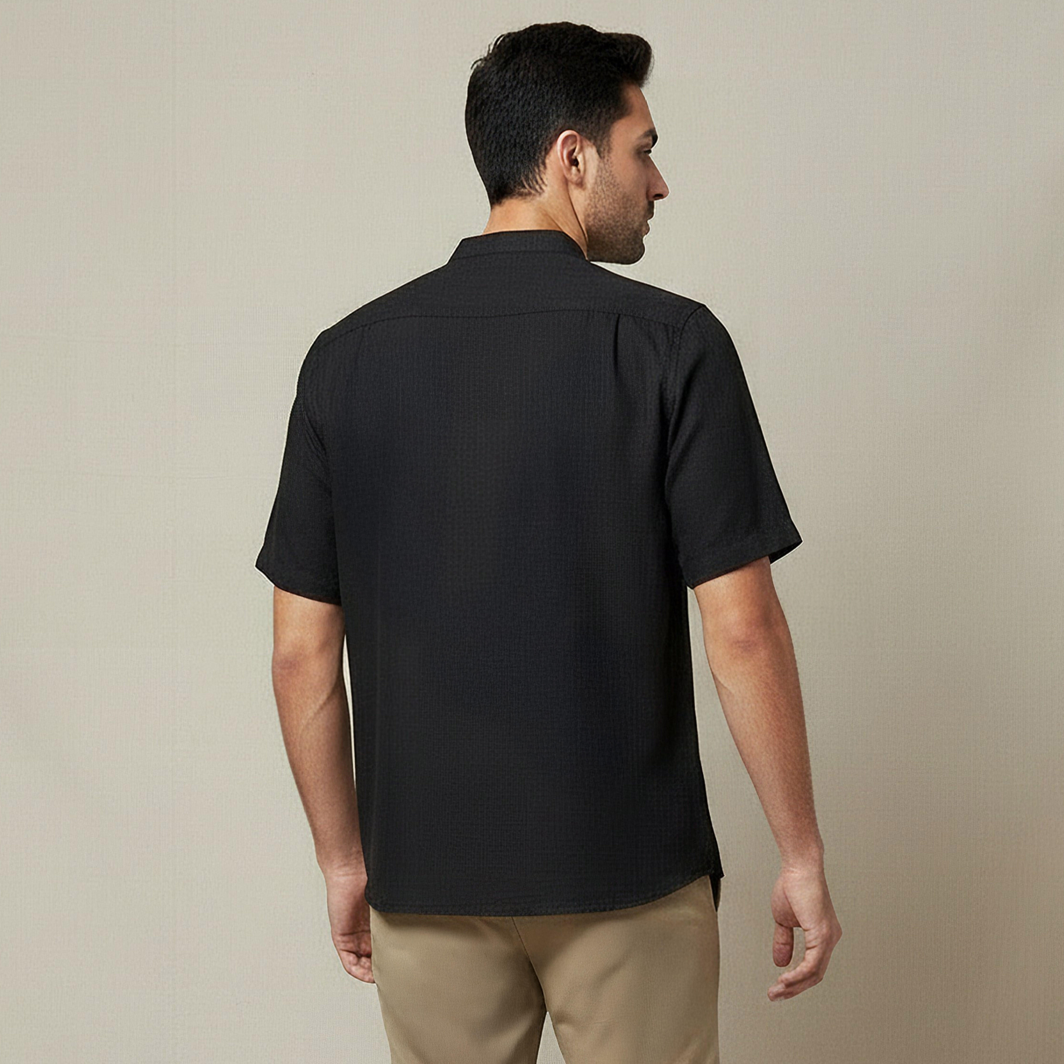 Men Mandarin Neck Short Sleeves Linen Look Shirt-men-clothing-tshirtsandpolos-tshirts-image-3