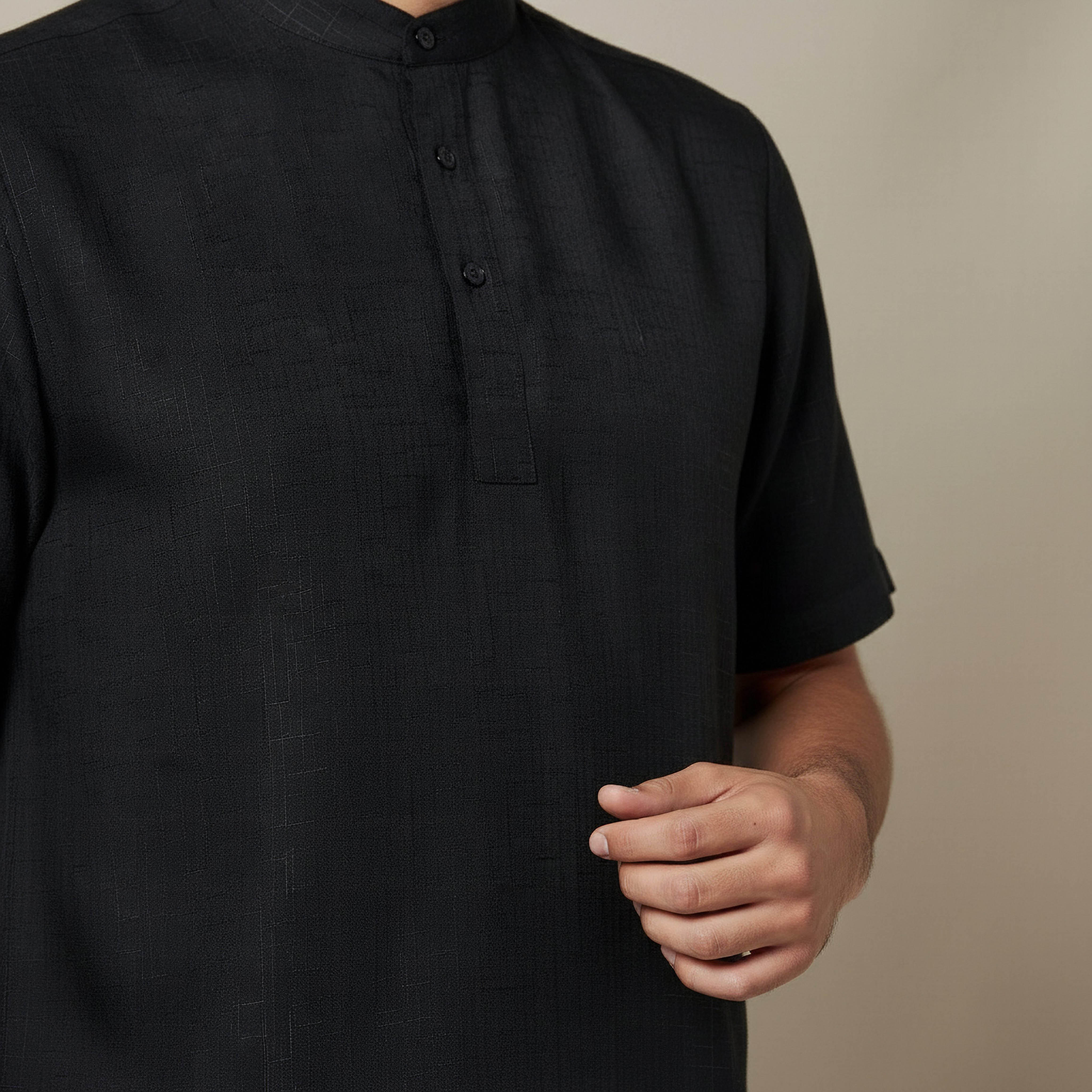 Men Mandarin Neck Short Sleeves Linen Look Shirt-men-clothing-tshirtsandpolos-tshirts-image-4