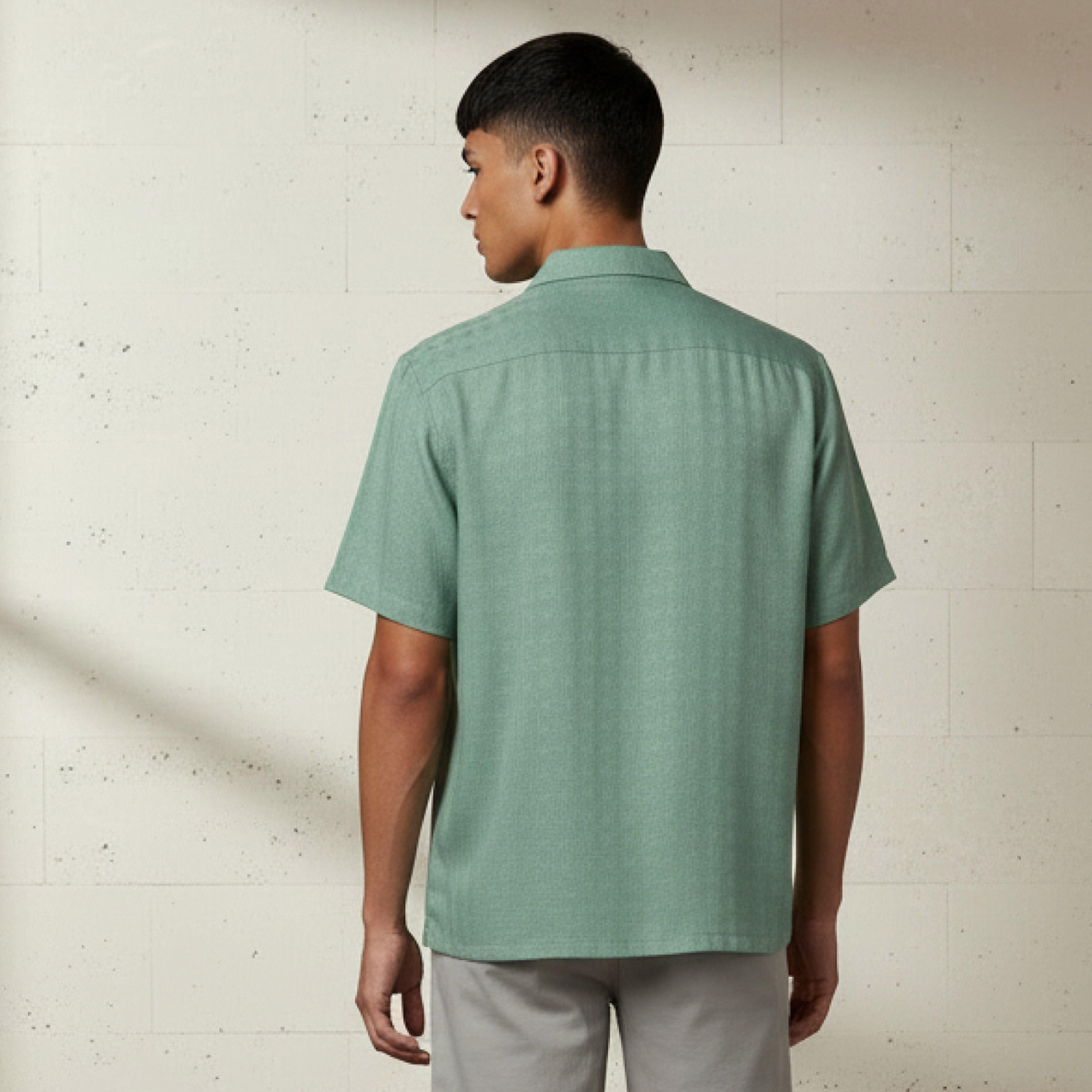 Men Regular Fit Camp Collar Textured Short Sleeves Resort Shirt-men-clothing-shirts-image-3