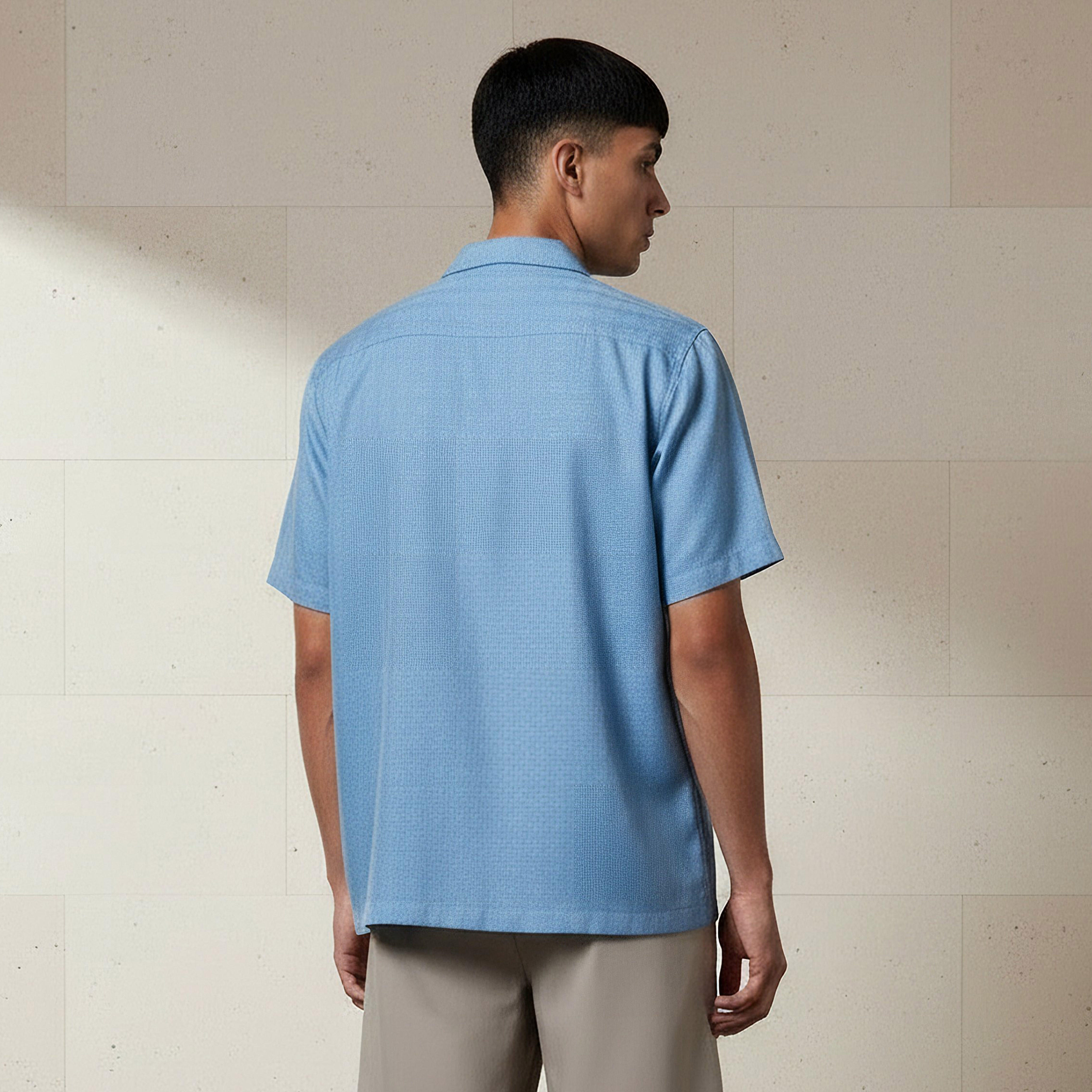 Men Regular Fit Camp Collar Textured Short Sleeves Resort Shirt-men-clothing-shirts-image-3