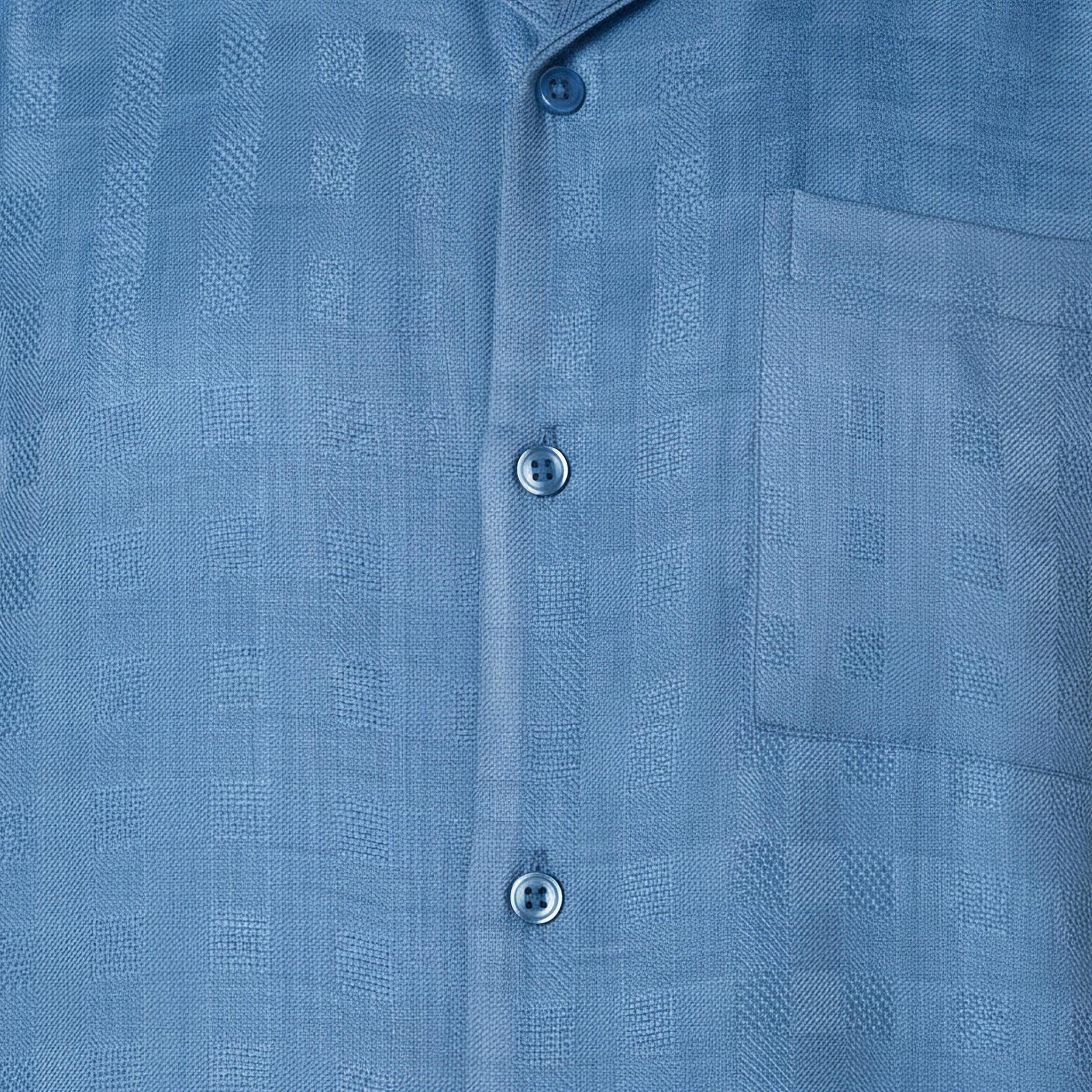 Men Regular Fit Camp Collar Textured Short Sleeves Resort Shirt-men-clothing-shirts-image-4