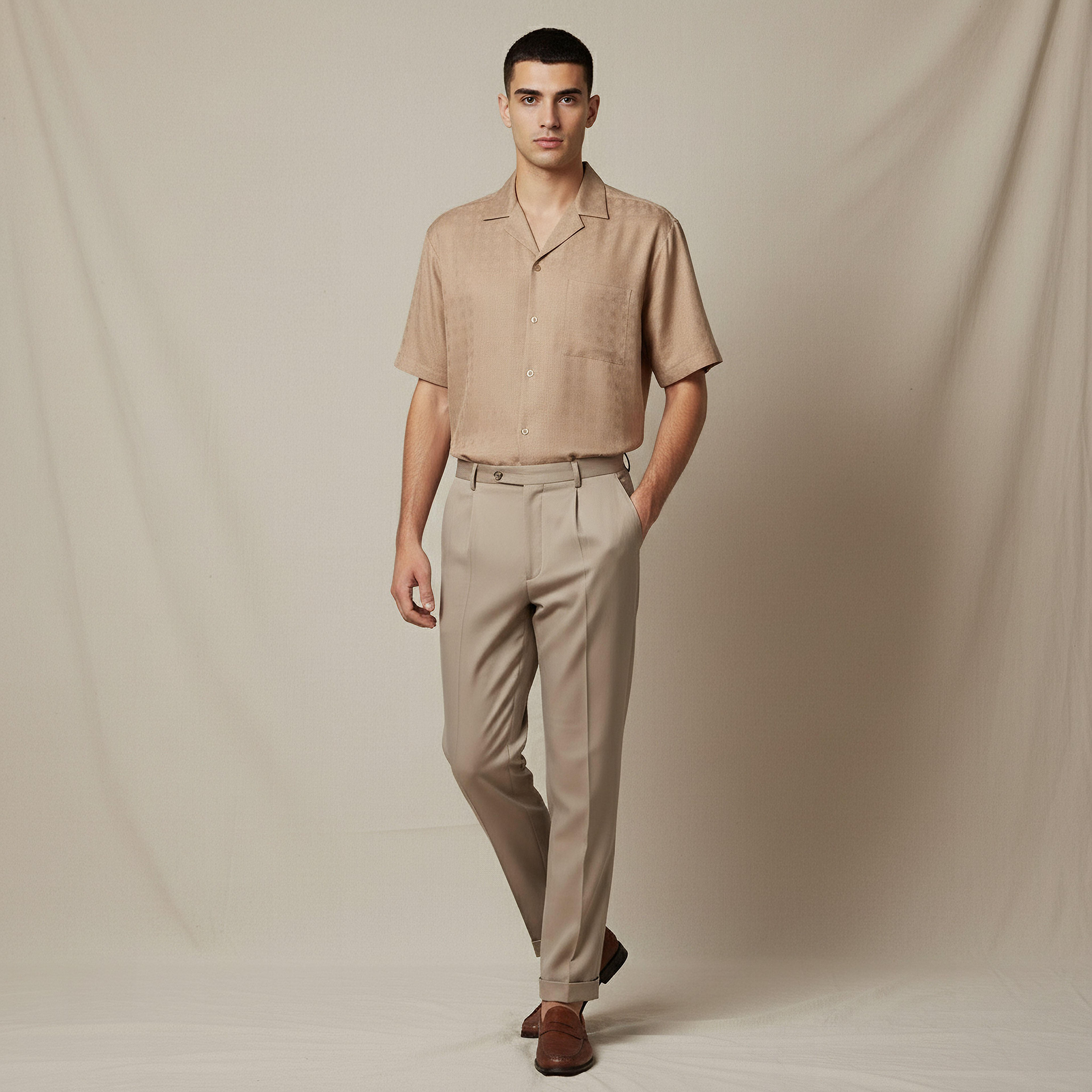 Men Regular Fit Camp Collar Textured Short Sleeves Resort Shirt-men-clothing-shirts-image-2