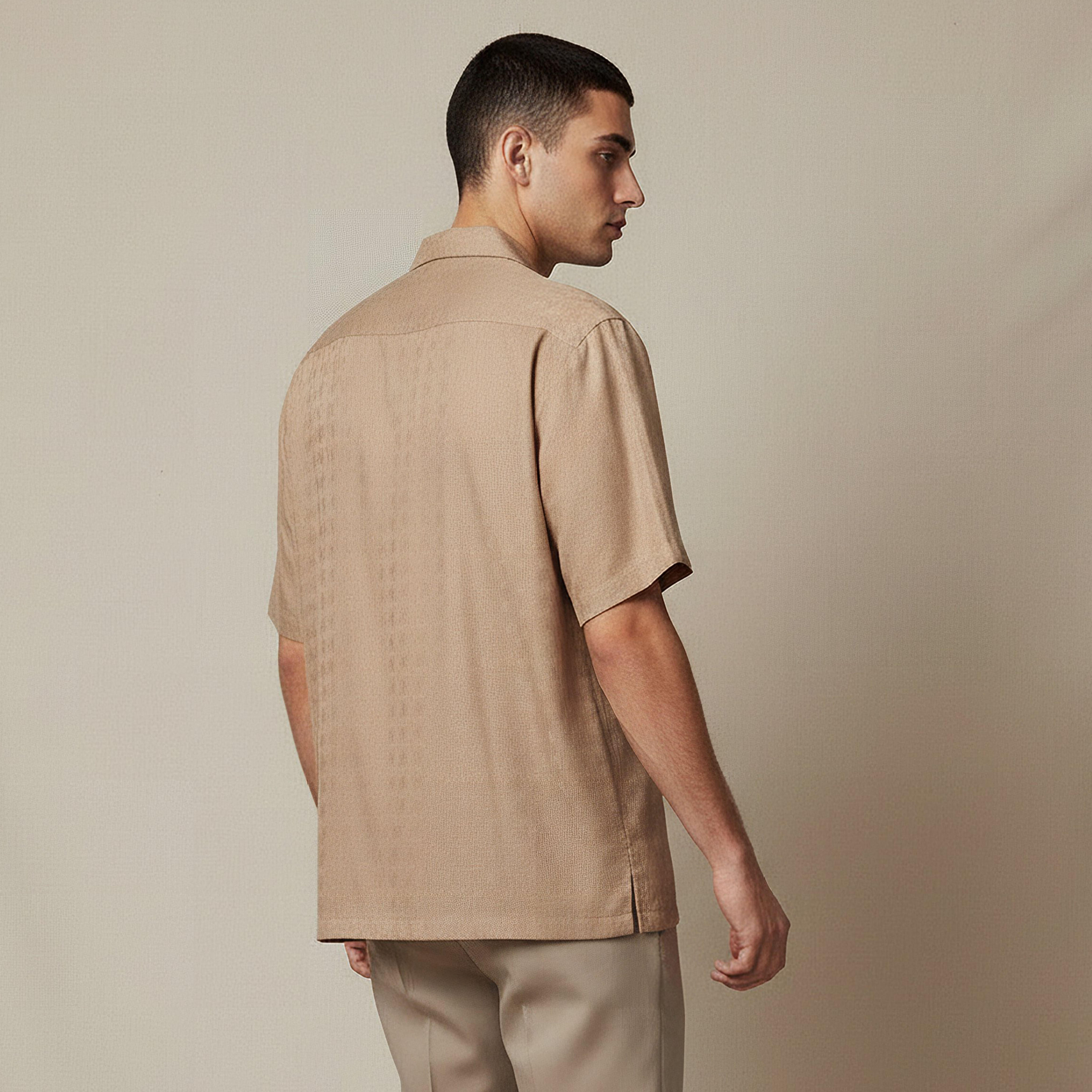 Men Regular Fit Camp Collar Textured Short Sleeves Resort Shirt-men-clothing-shirts-image-3