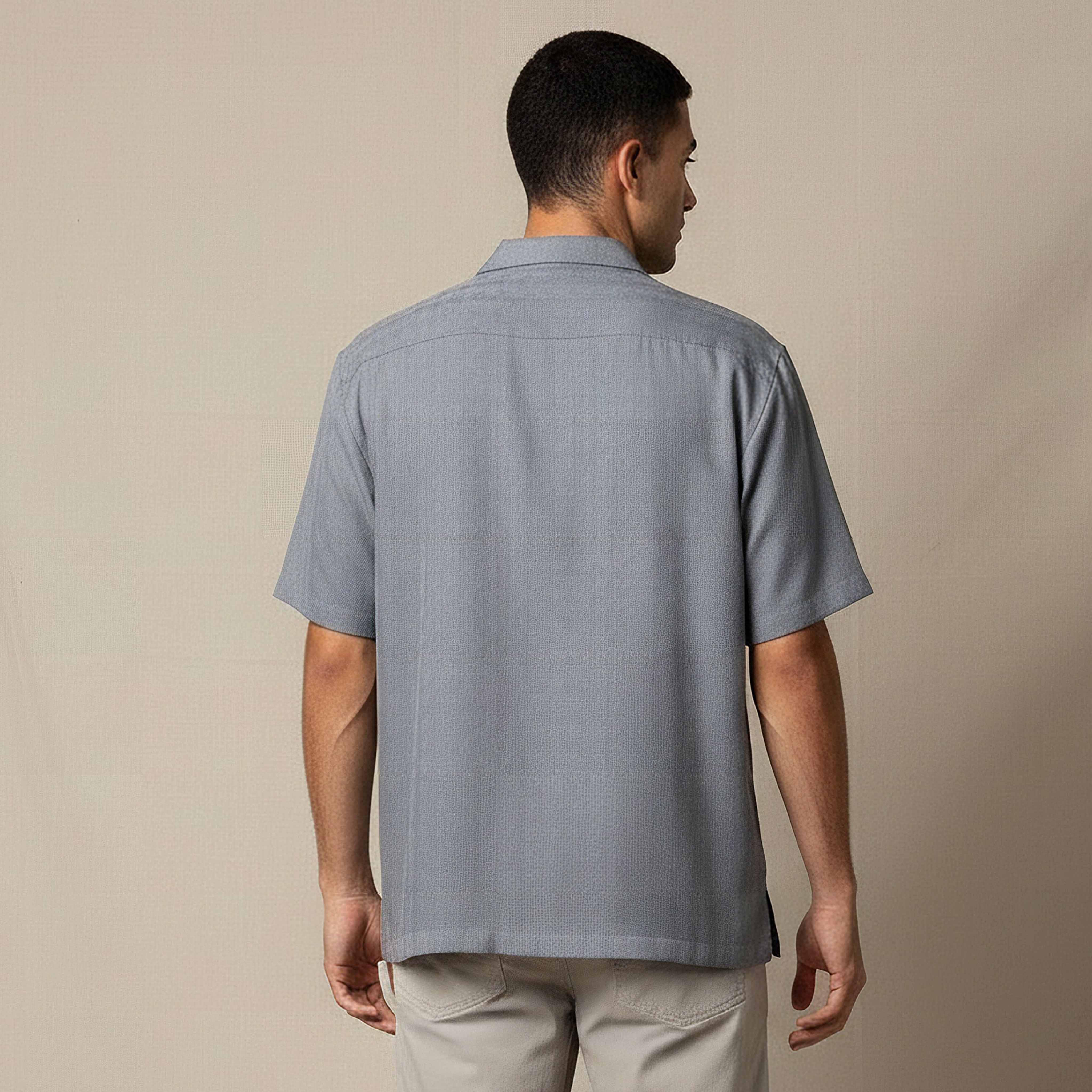 Men Regular Fit Camp Collar Textured Short Sleeves Resort Shirt-men-clothing-shirts-image-3