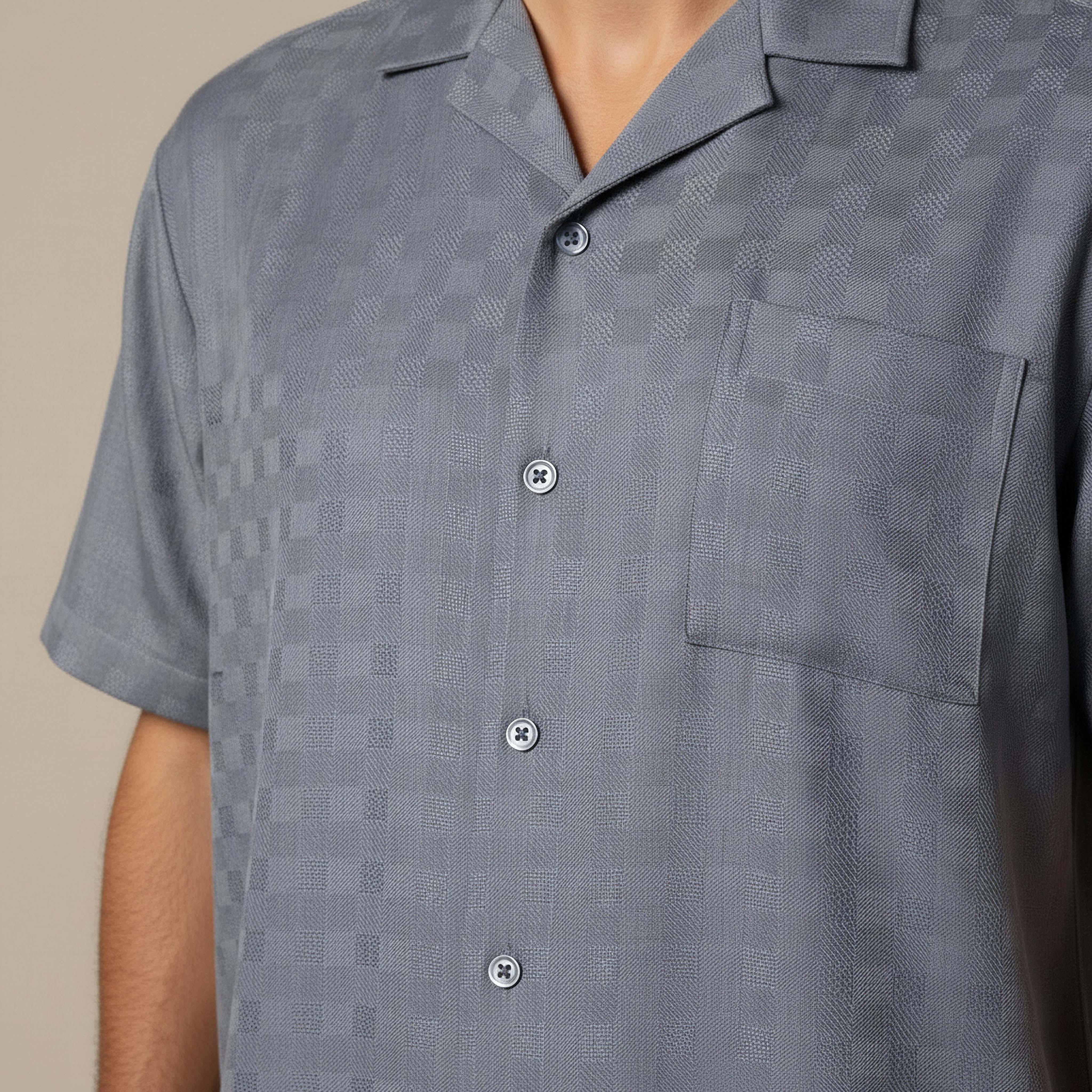 Men Regular Fit Camp Collar Textured Short Sleeves Resort Shirt-men-clothing-shirts-image-4
