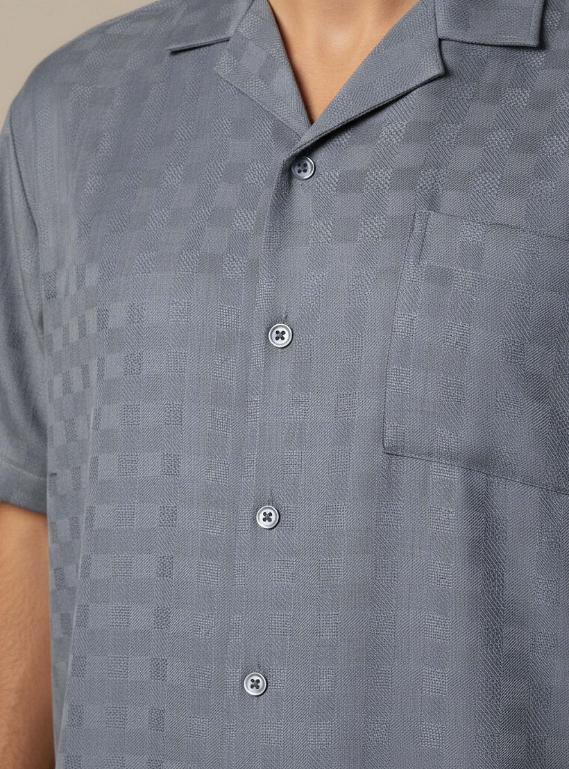Men Regular Fit Camp Collar Textured Short Sleeves Resort Shirt-men-clothing-shirts-image-4