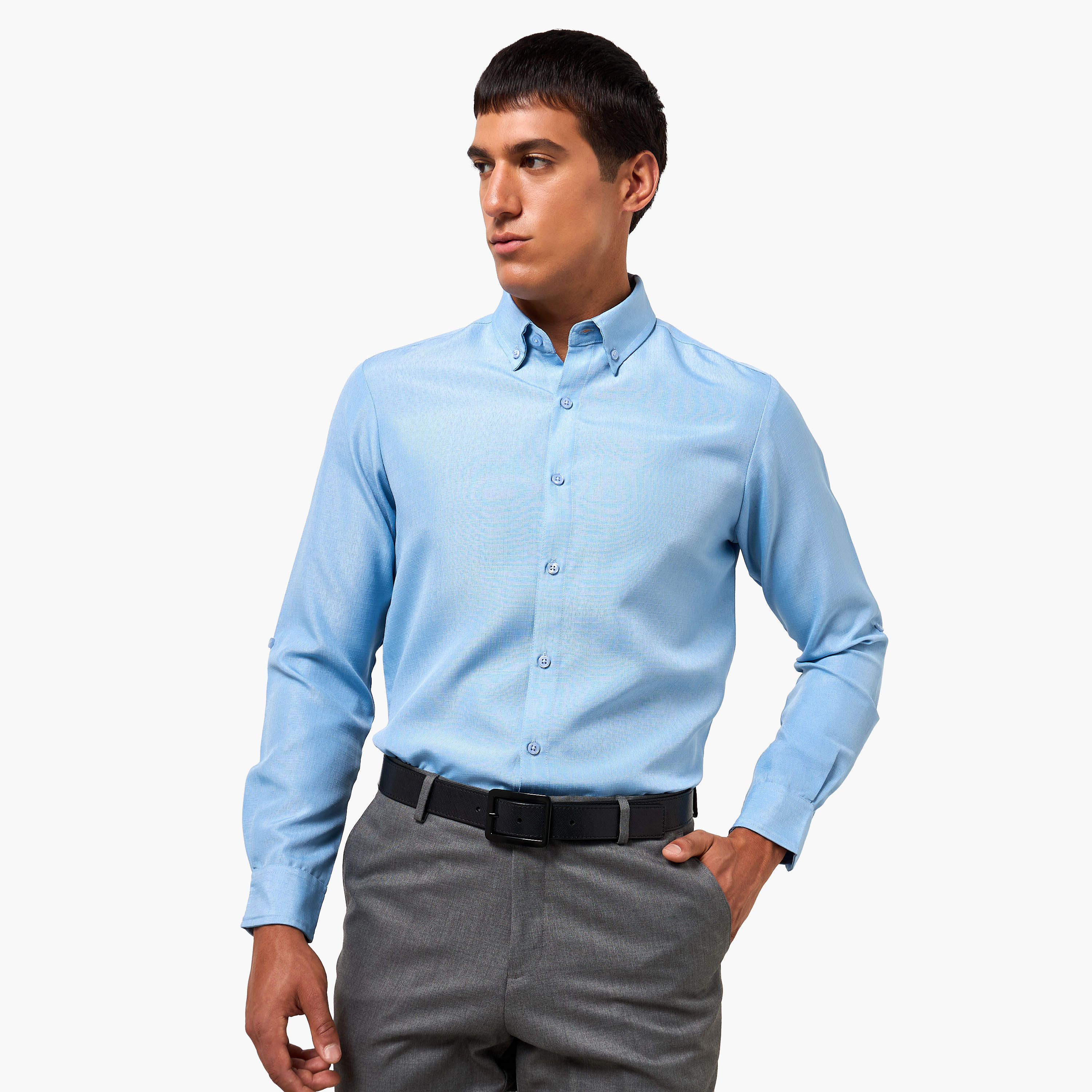 Men Regular Fit Button-Down Collar Long Sleeves Linen Look Shirt-men-clothing-shirts-image-1