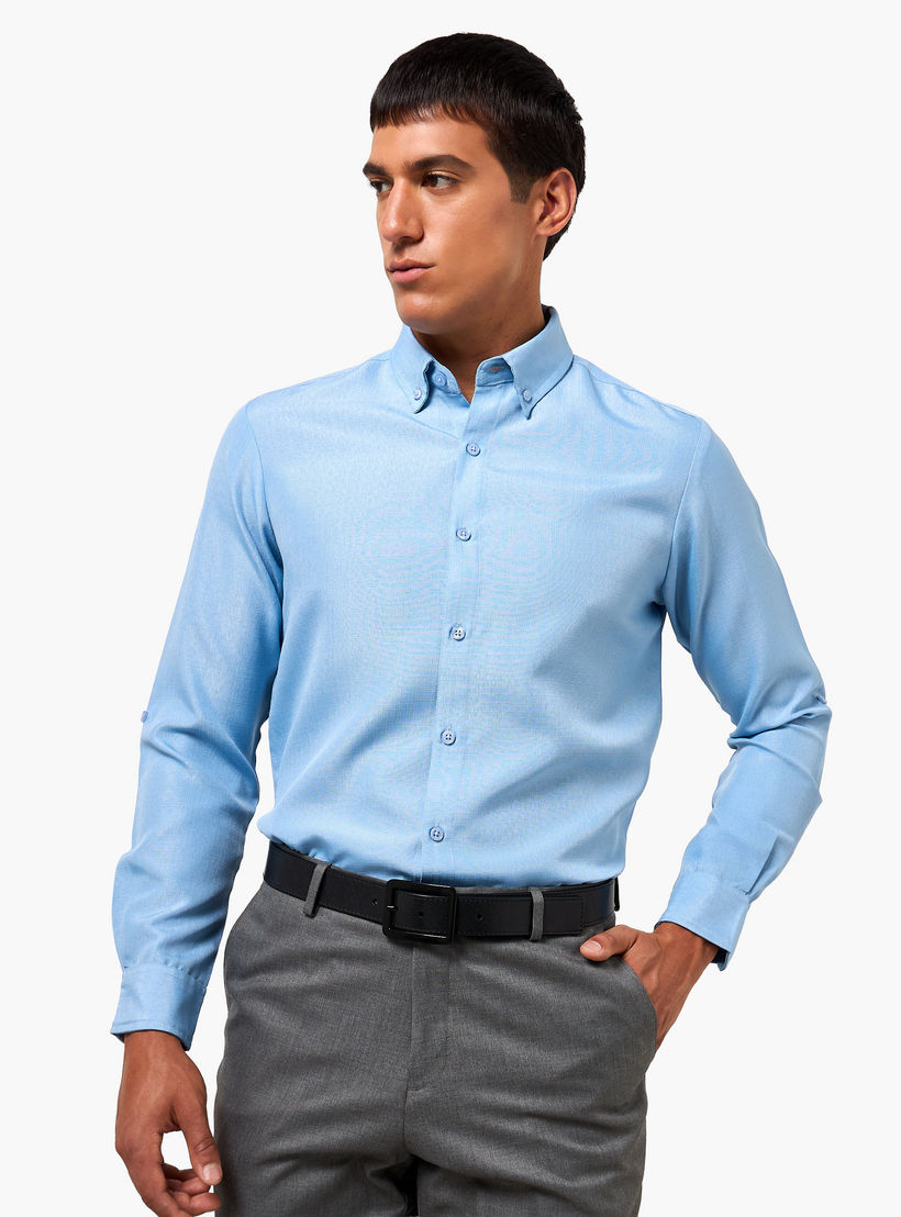 Men Regular Fit Button-Down Collar Long Sleeves Linen Look Shirt-men-clothing-shirts-image-1