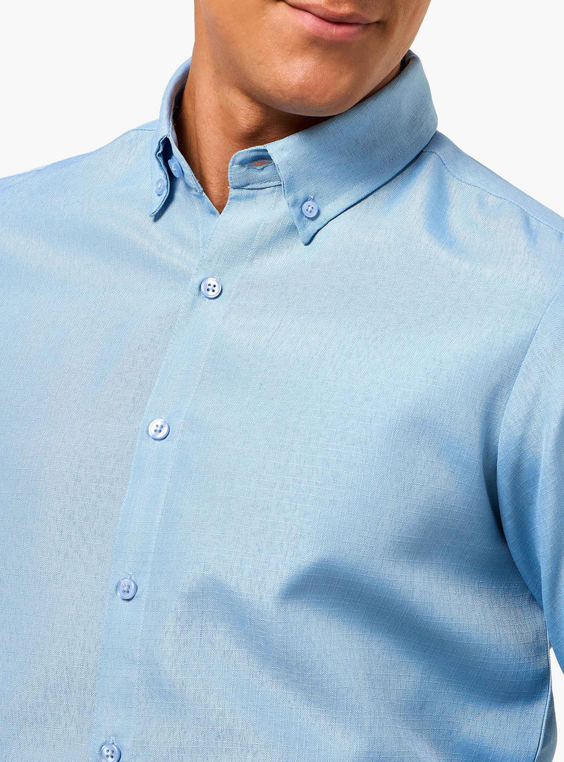 Men Regular Fit Button-Down Collar Long Sleeves Linen Look Shirt-men-clothing-shirts-image-2