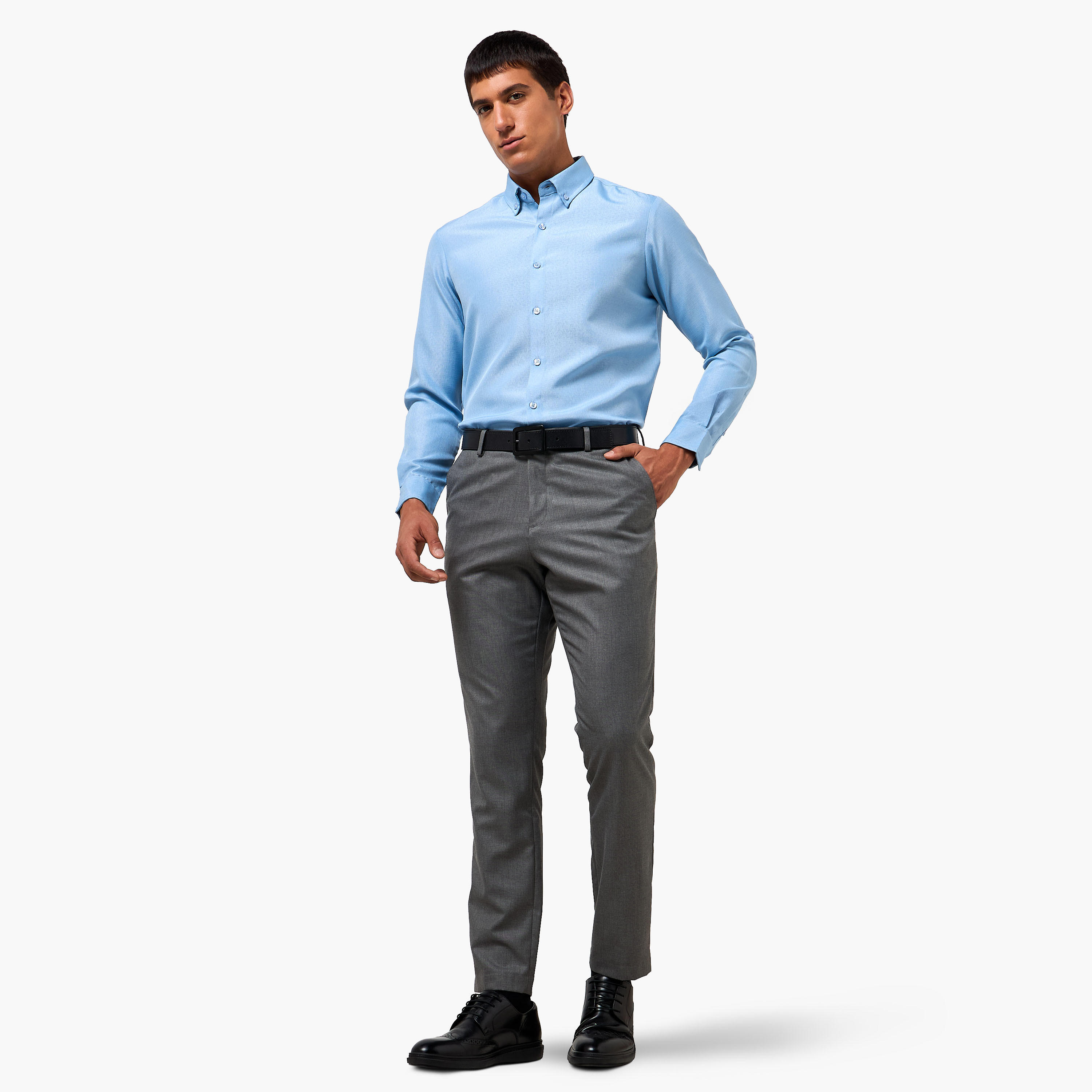 Men Regular Fit Button-Down Collar Long Sleeves Linen Look Shirt-men-clothing-shirts-image-3