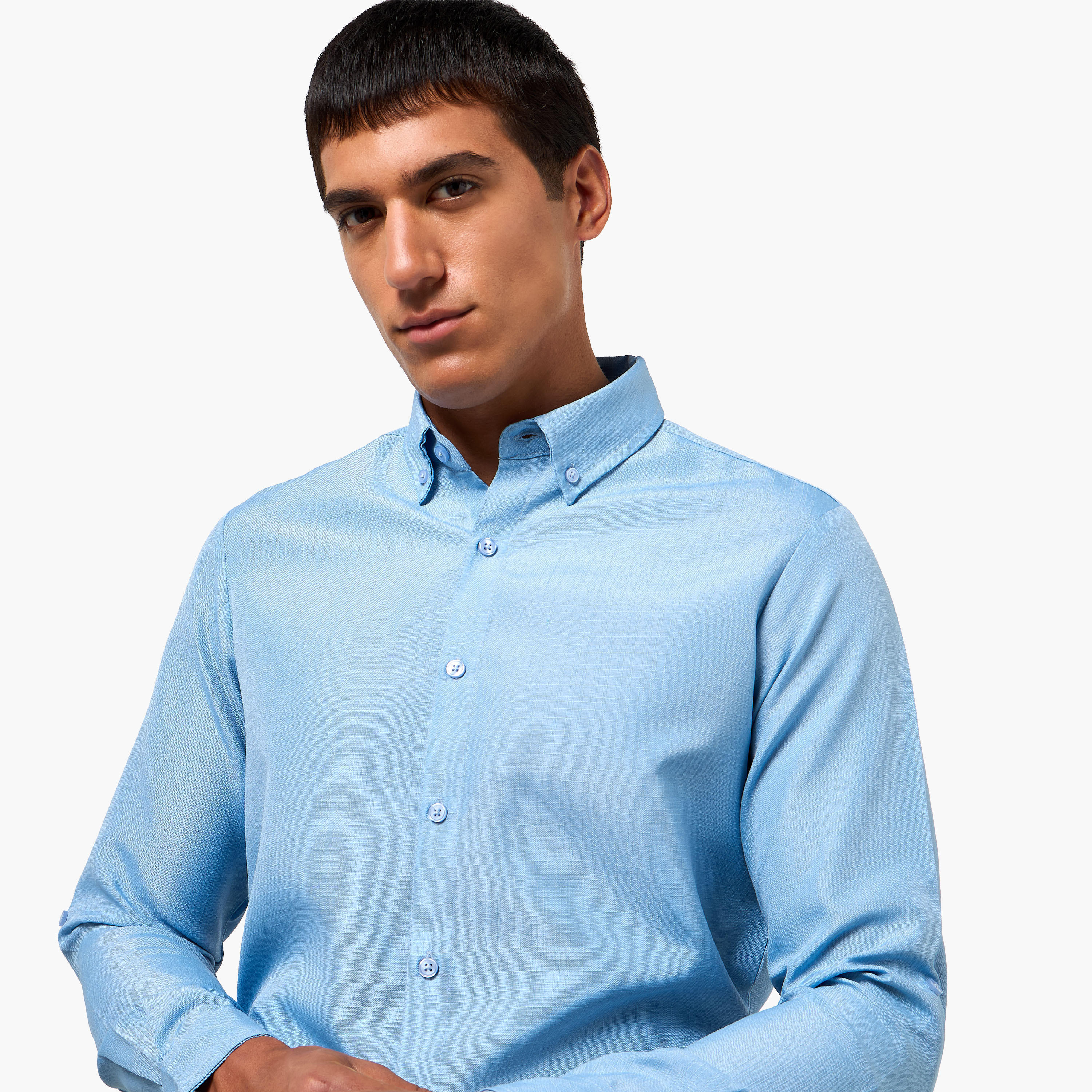 Men Regular Fit Button-Down Collar Long Sleeves Linen Look Shirt-men-clothing-shirts-image-6
