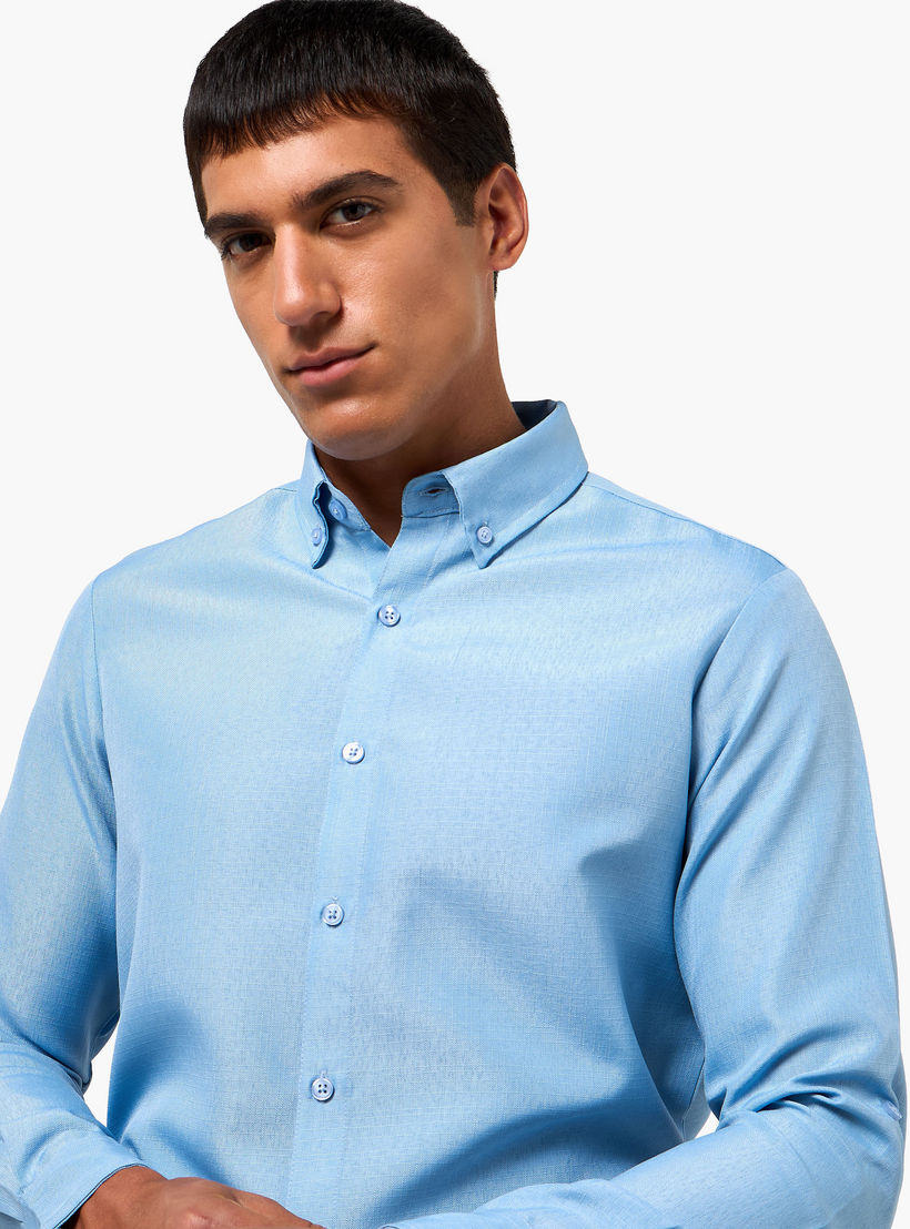 Men Regular Fit Button-Down Collar Long Sleeves Linen Look Shirt-men-clothing-shirts-image-6