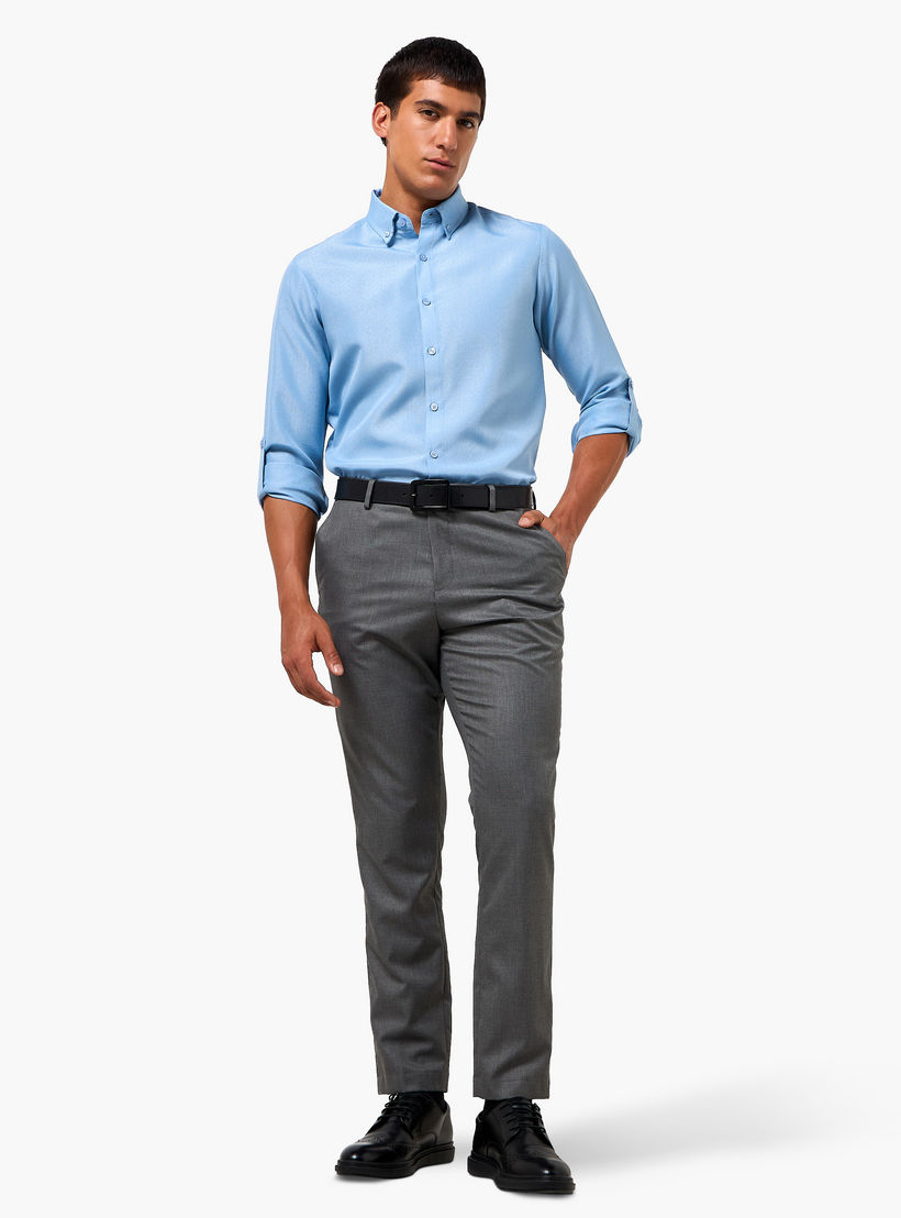 Men Regular Fit Button-Down Collar Long Sleeves Linen Look Shirt-men-clothing-shirts-image-7