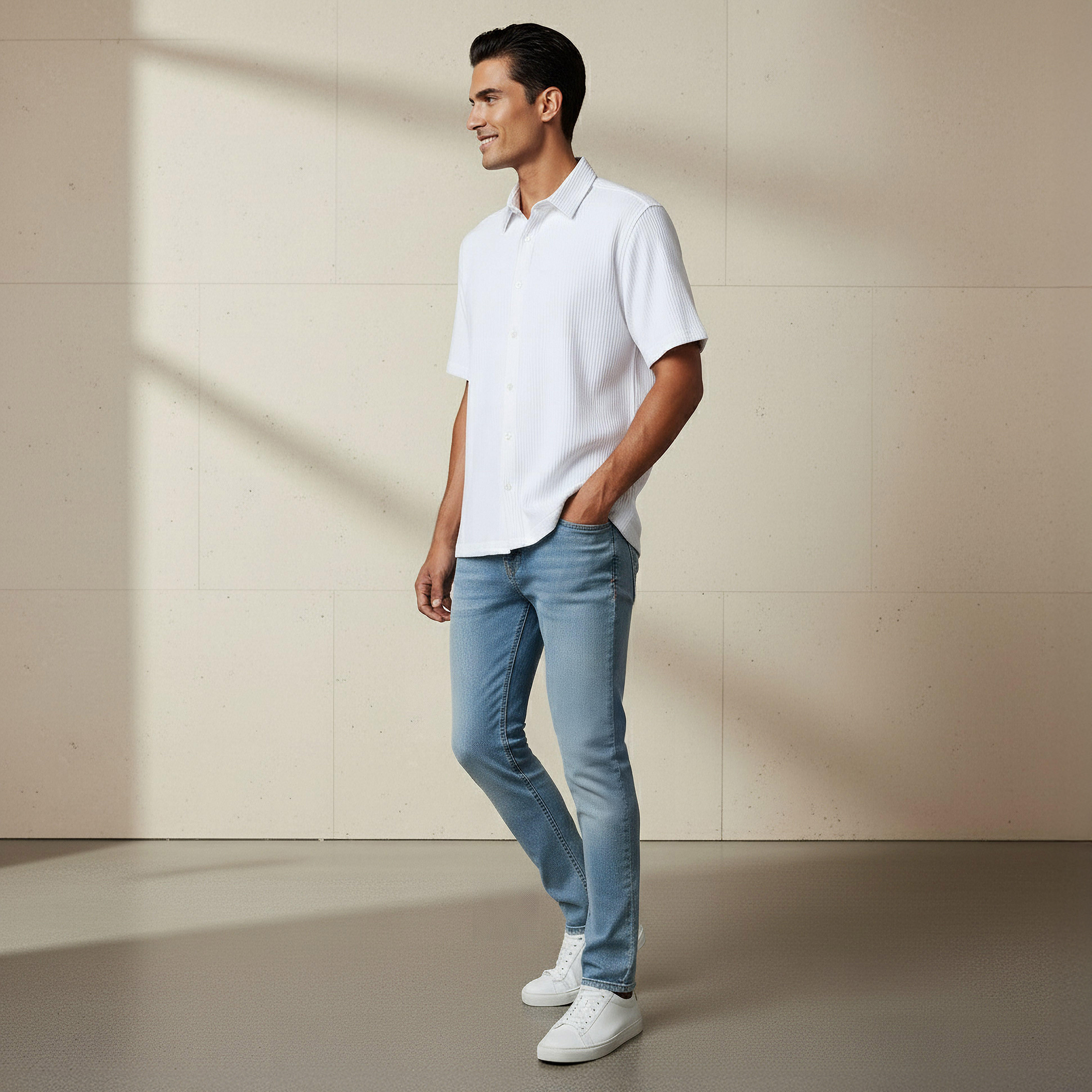 قميص بارز الملمس بقصّة عادية وياقة عادية وأكمام قصيرة للرجال-men-clothing-shirts-image-4